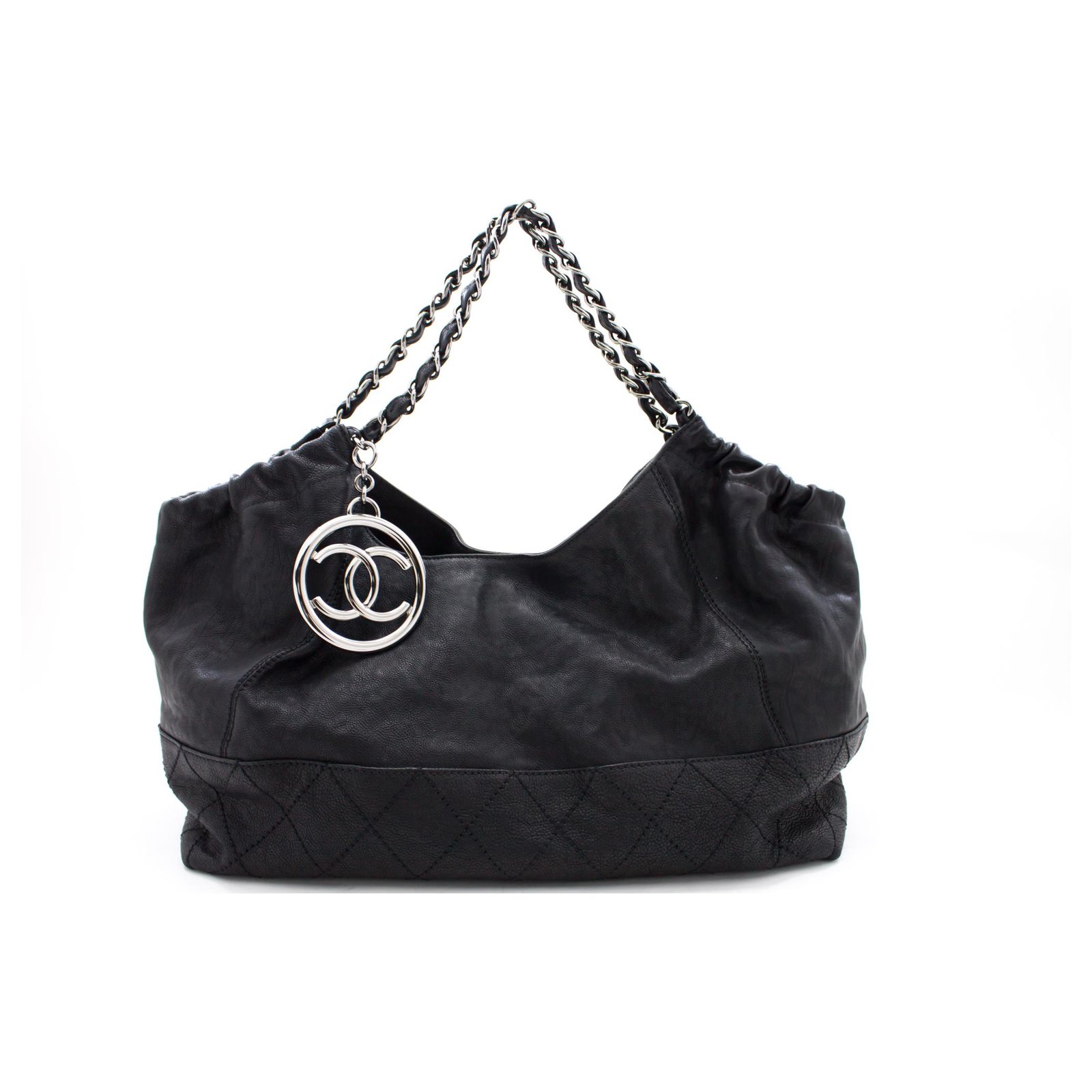 CHANEL Coco Cabas calf leather Chain Shoulder Bag Black Quilted