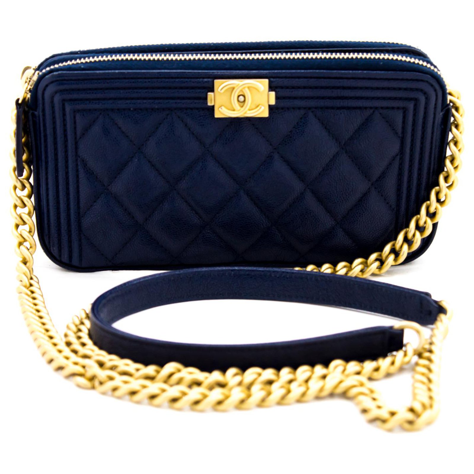 Chanel Pale Blue Quilted Caviar WOC Wallet On Chain Gold Hardware