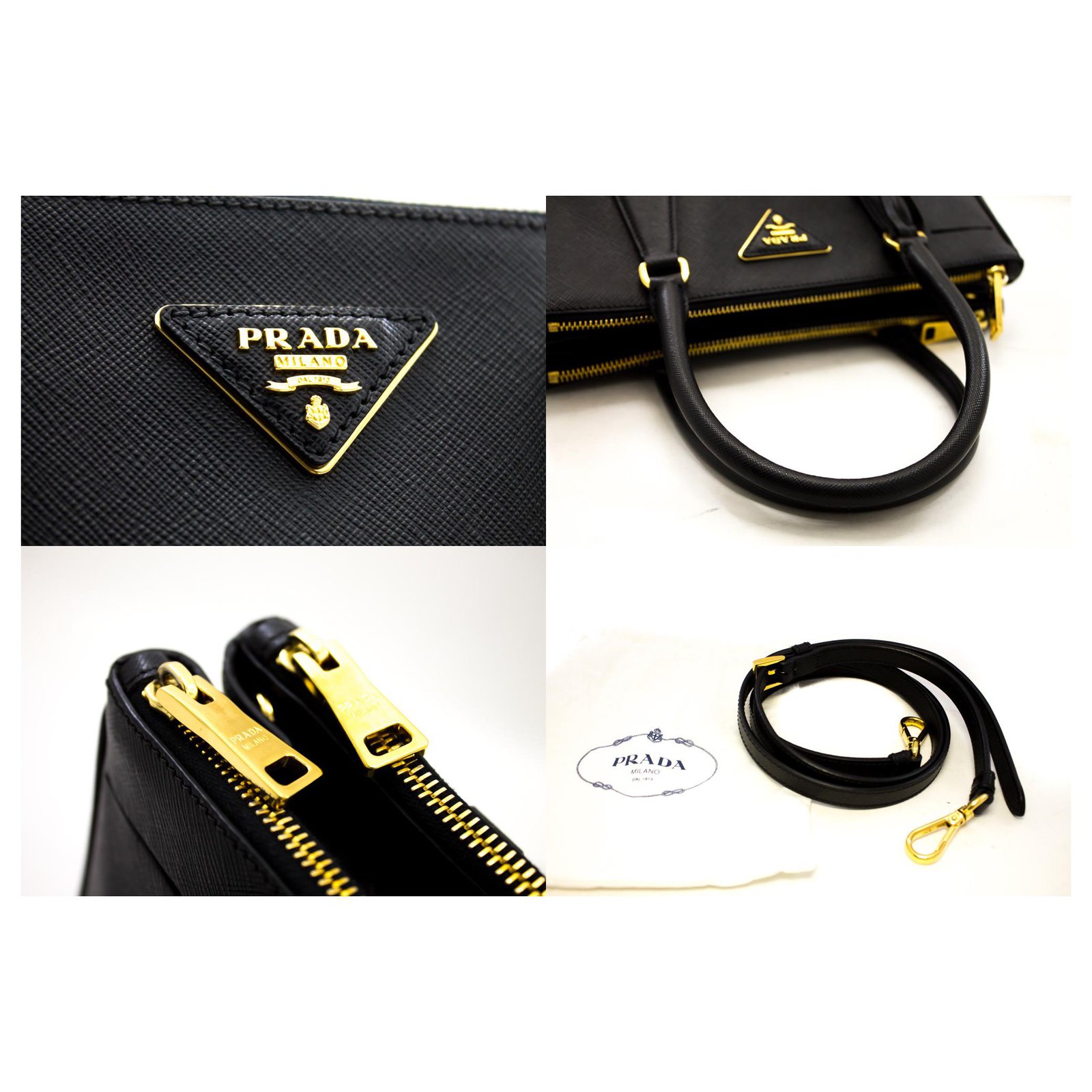 Prada Saffiano Lux 2 Way Shoulder Bag Handbag Black Leather ref.204917 -  Joli Closet