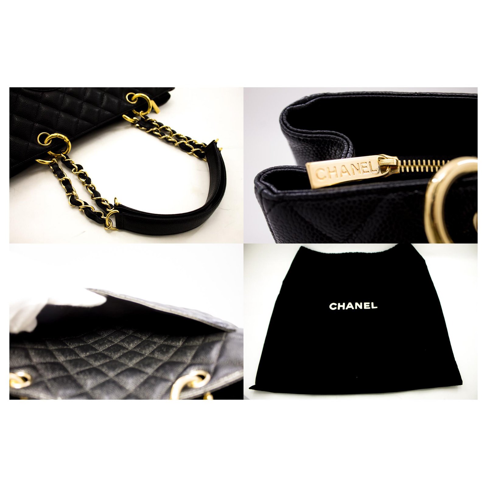 CHANEL Caviar GST 13 Grand Shopping Tote Chain Shoulder Bag Black k54 –  hannari-shop