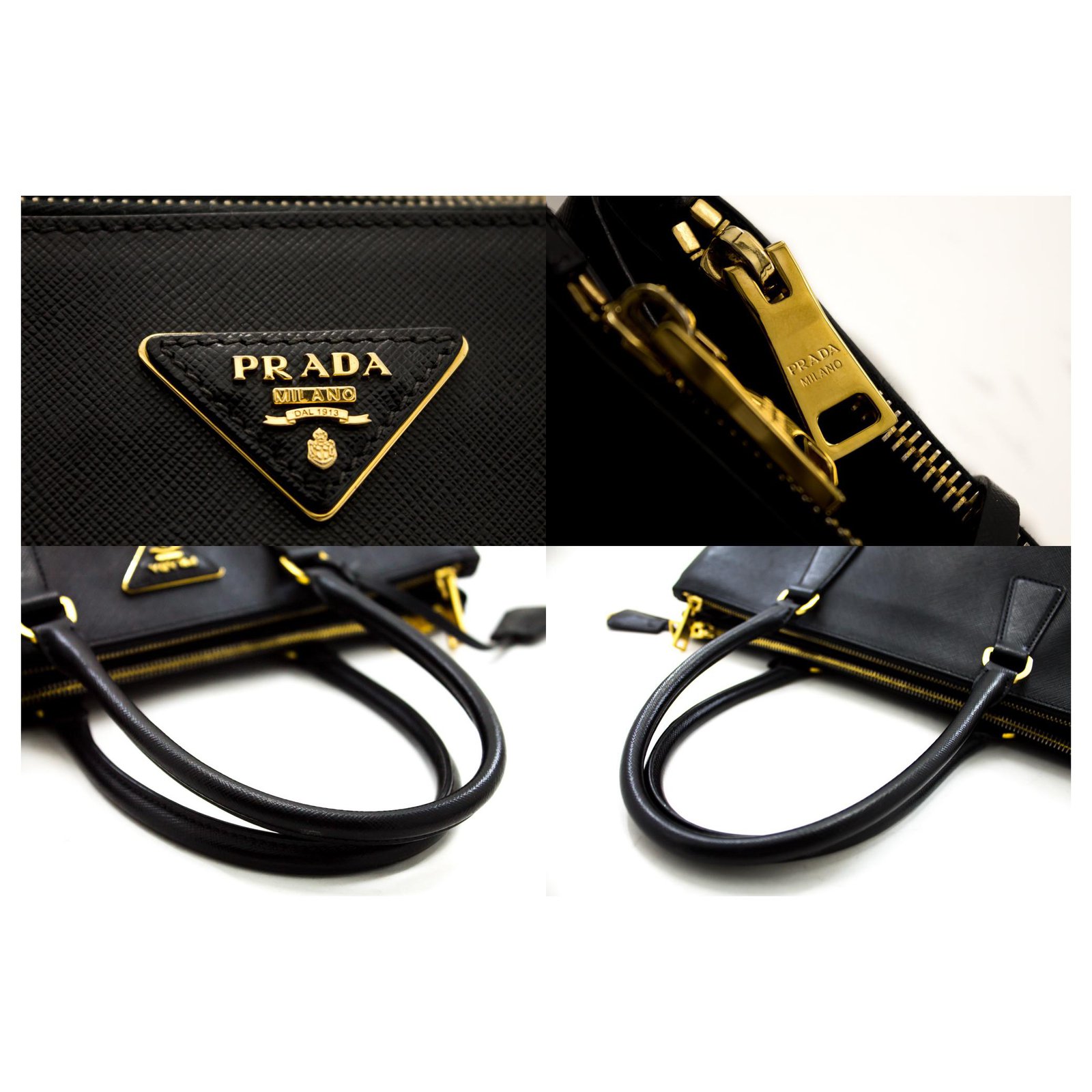 PRADA Saffiano Lux Large 2 Way Shoulder Bag Handbag Black Leather