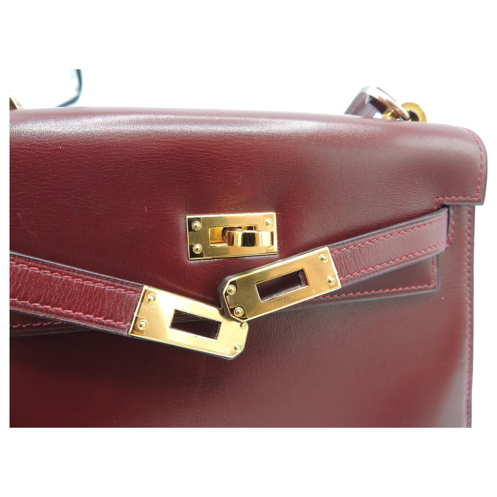 Hermès HERMES MINI KELLY SELLIER BAG Dark red Leather ref.205220