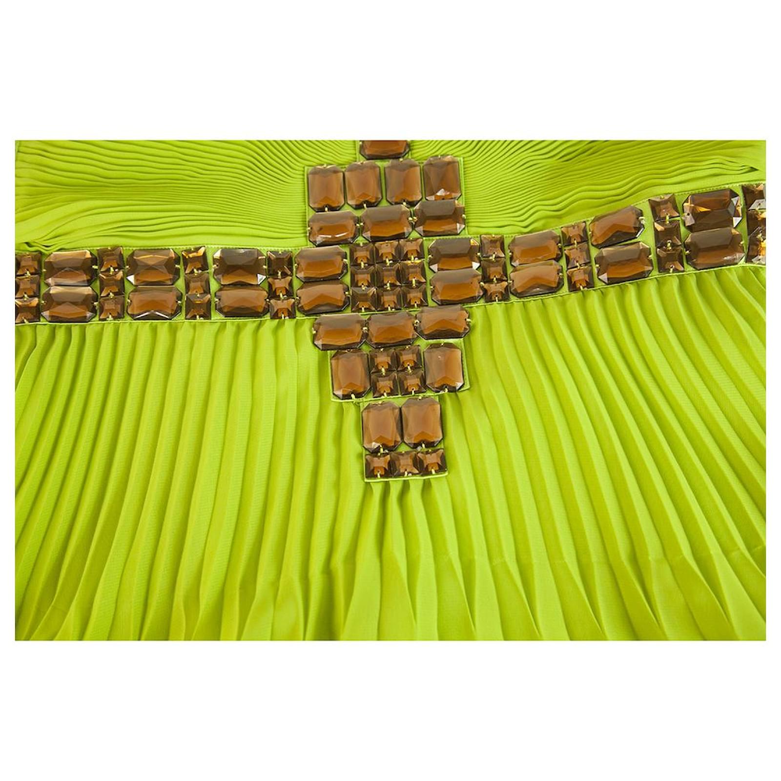 Roberto Cavalli Just Cavalli Lime Green Large Beads Thin Straps Sexy Back  Silk Mini Dress sz 40 (Sold) - Joli Closet