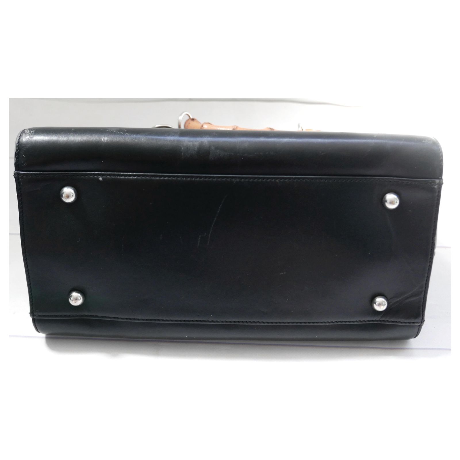 Comme Des Garcons Bamboo Handle Tote Bag Black Leather ref 