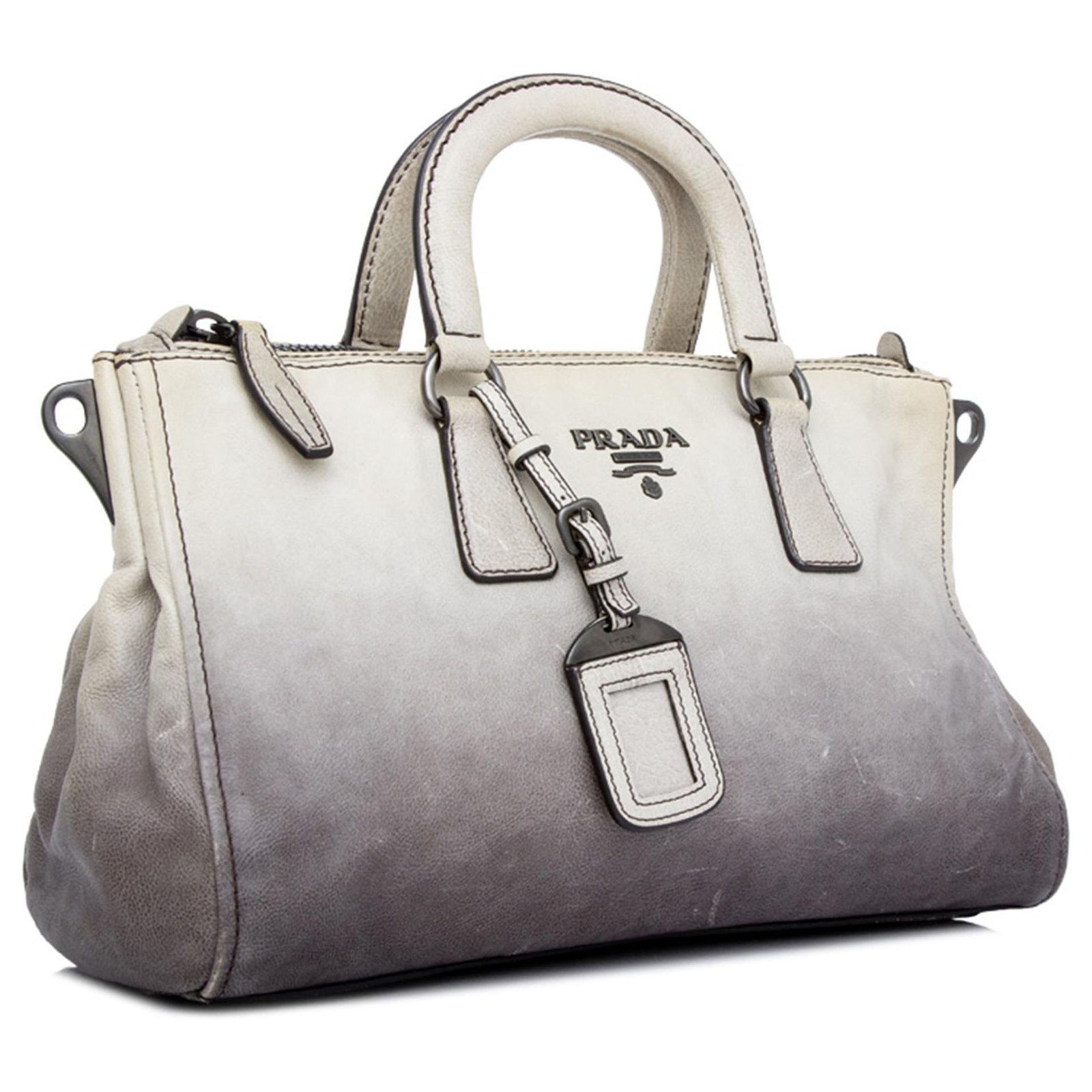 Prada Gray Saffiano Bauletto Handbag Grey Leather Pony-style calfskin  ref.394249 - Joli Closet