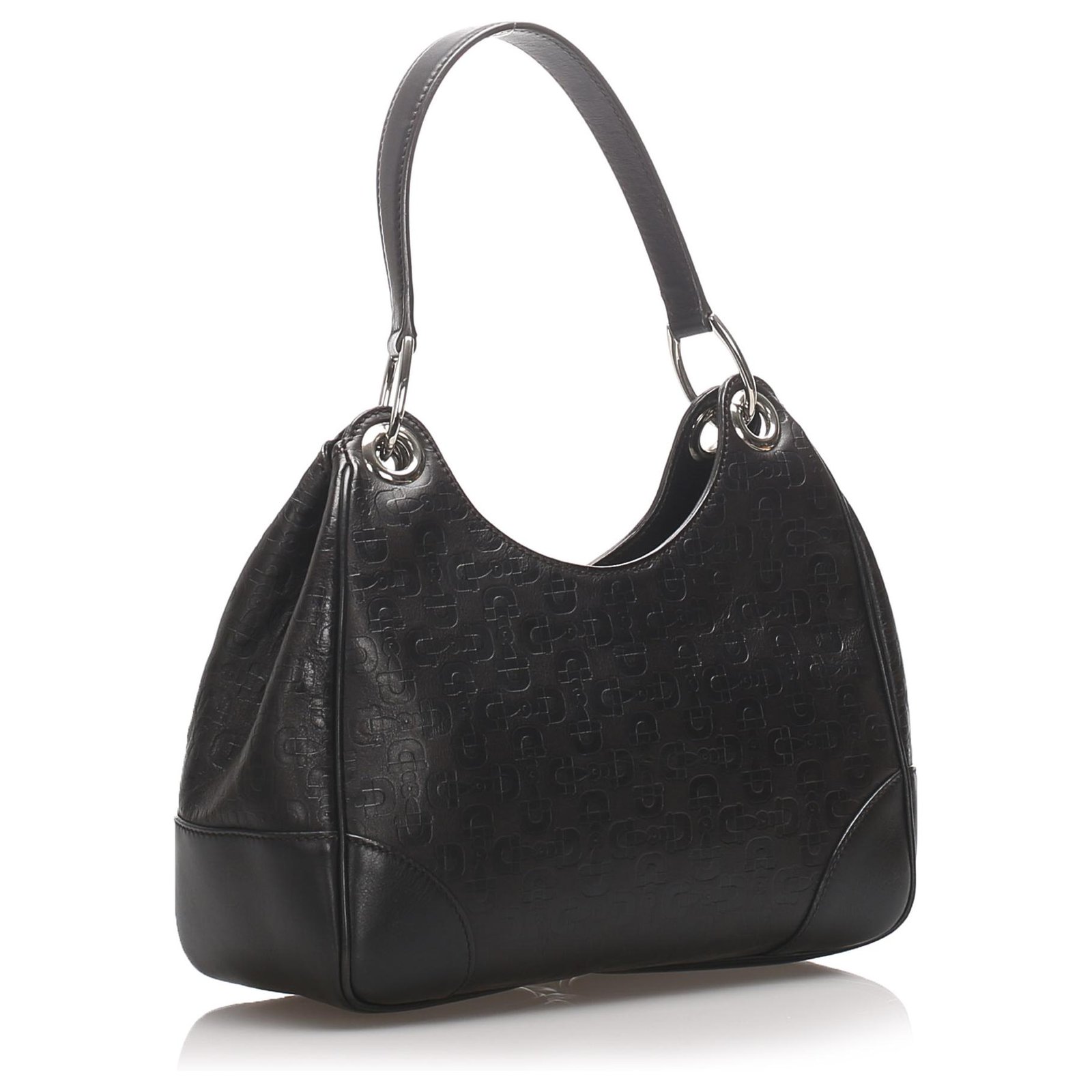 Gucci Black Horsebit Embossed Leather Shoulder Bag Pony-style calfskin  ref.206308 - Joli Closet