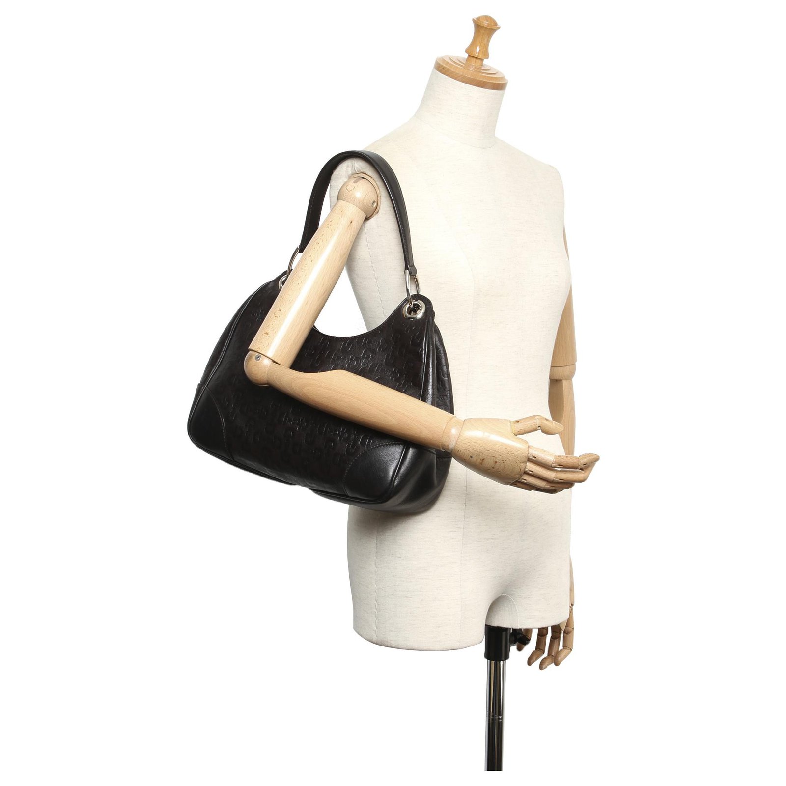 Gucci Black Horsebit Embossed Leather Shoulder Bag Pony-style calfskin  ref.206308 - Joli Closet