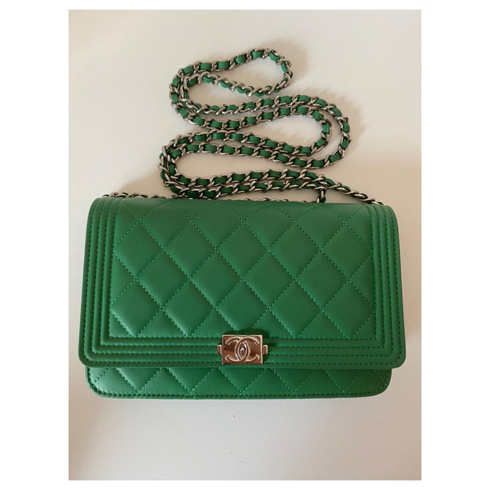 Wallet On Chain Chanel Green Leather ref.207080