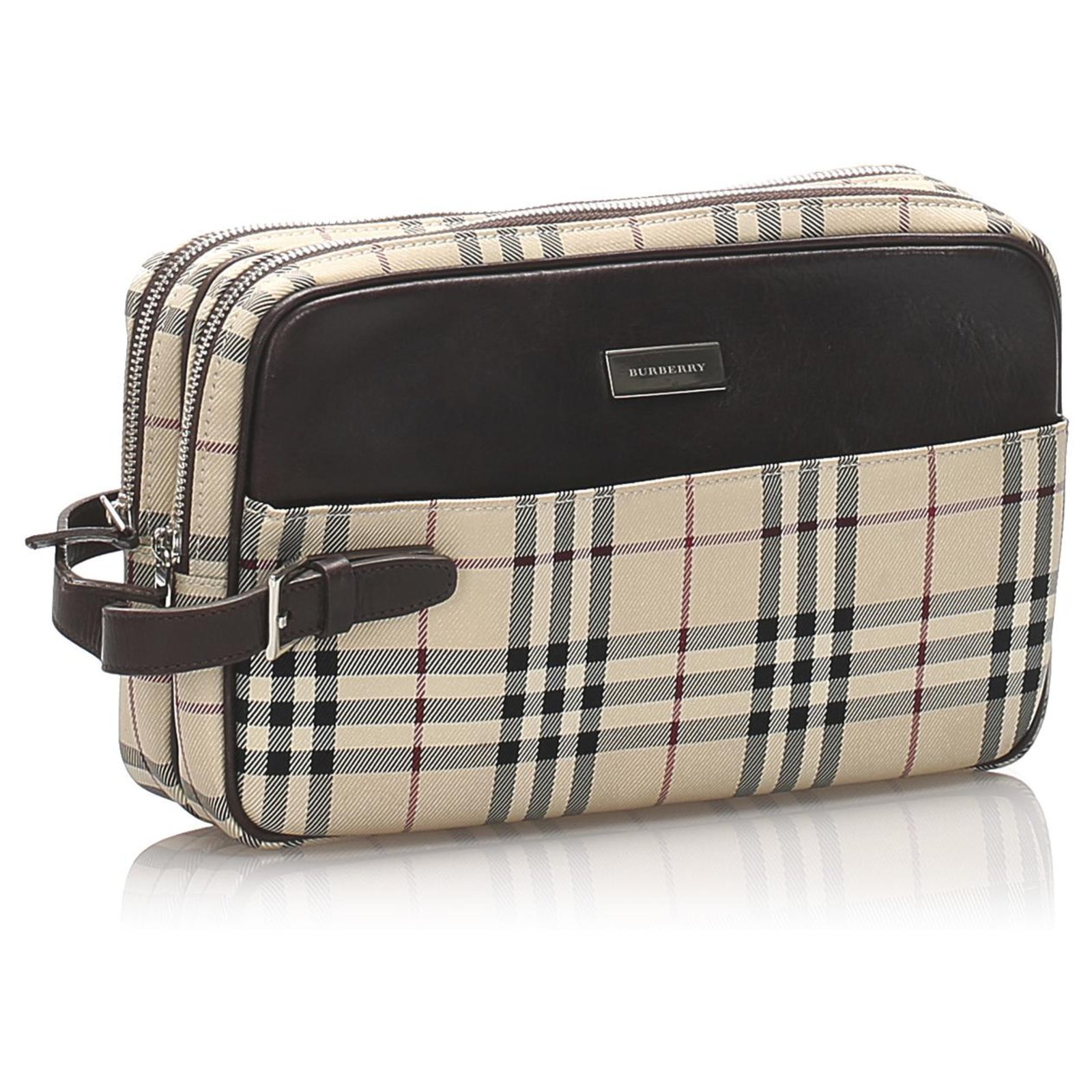 burberry house check and leather clutch bag