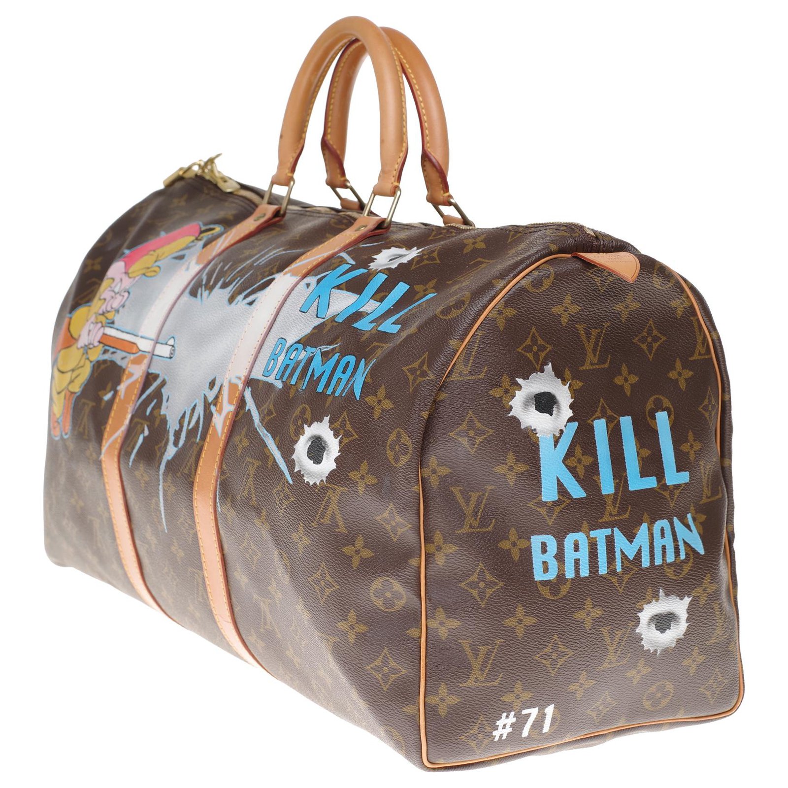 Louis Vuitton Keepall 50 Travel bag in brown canvas customized Batman Vs  Joker