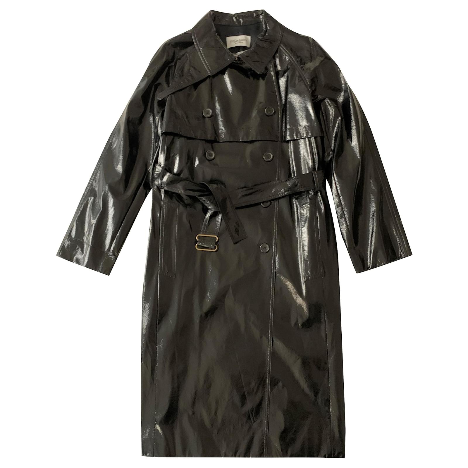 Yves Saint Laurent Trench YSL en PVC noir Synthétique ref.207496 Joli Closet Yves Saint Laurent Trench YSL en PVC noir Synthétique ref.207496 Joli Closet