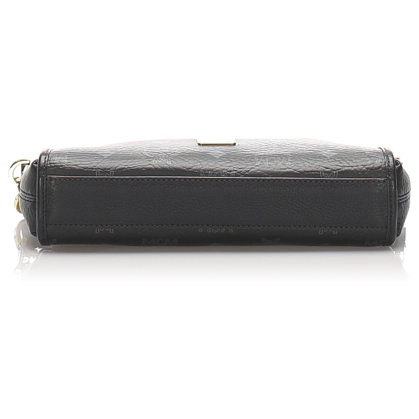 MCM  Mcm Papillon Black Visetos Monogram Leather Baguette