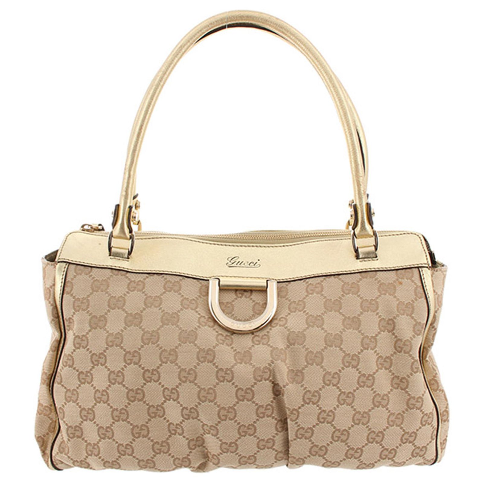 Gucci Brown GG Canvas Abbey-D Ring Tote Bag White Leather Cloth Pony ...