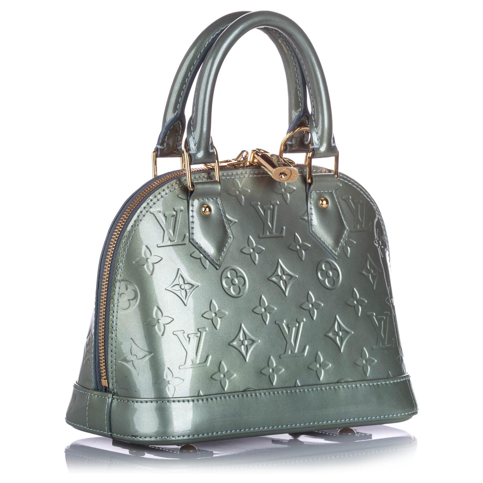 Louis Vuitton Alma Metallic Monogram Vernis BB Bitume Metallise Metallic  Gray in Patent Leather with Gold-tone - US