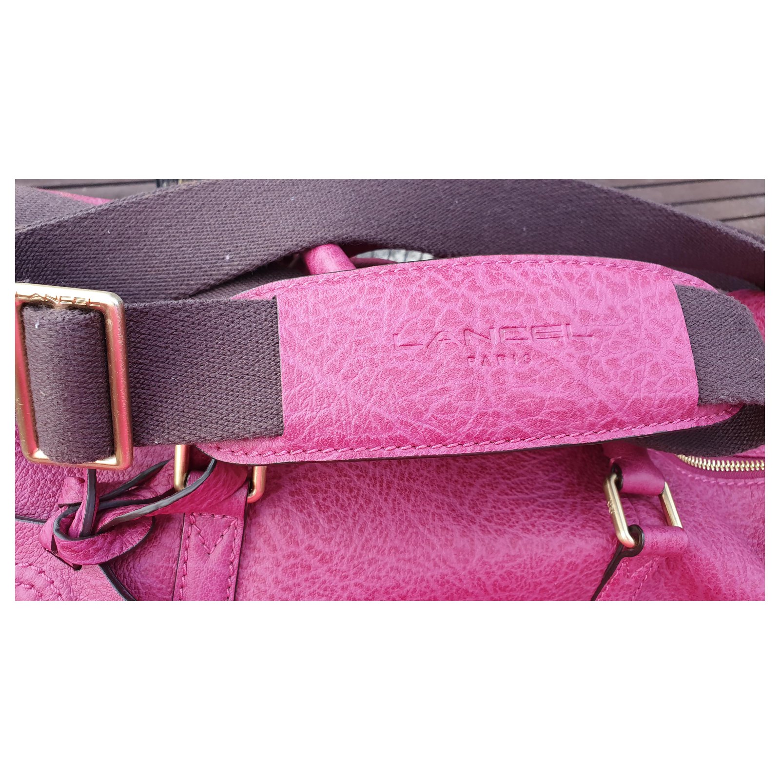Lancel Weekend / travel bag Pink Fuschia Leather Cloth ref.267464 ...