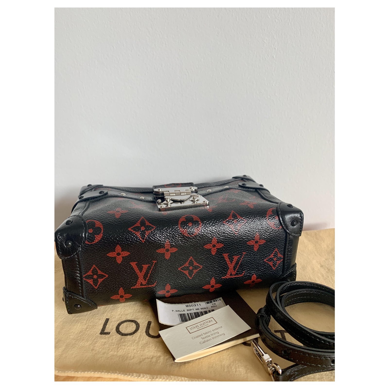 LOUIS VUITTON Petite Malle Soft Black/Red Shoulder Bag - Reems Closet