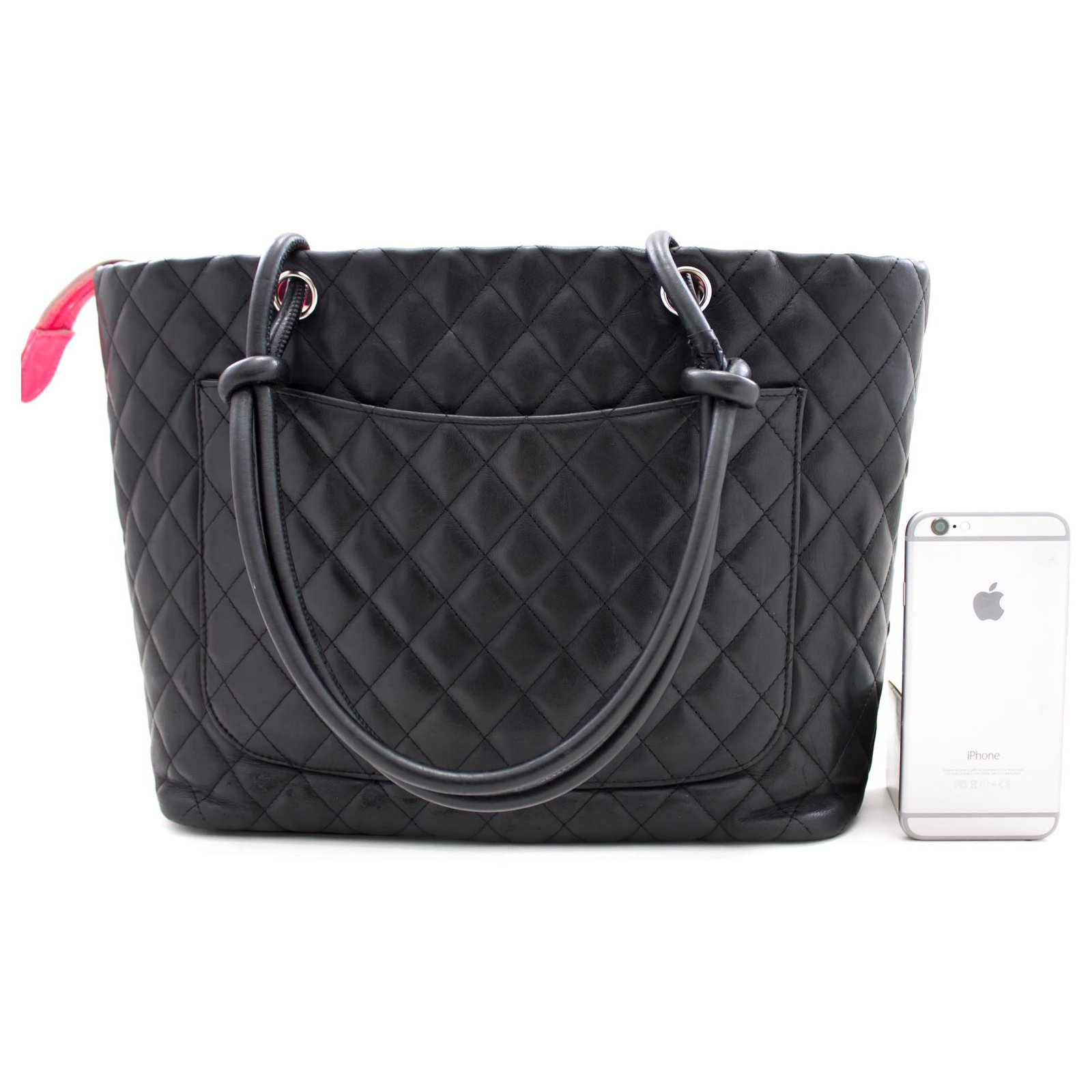 CHANEL Cambon Tote Large Shoulder Bag Black White Quilted calf leather