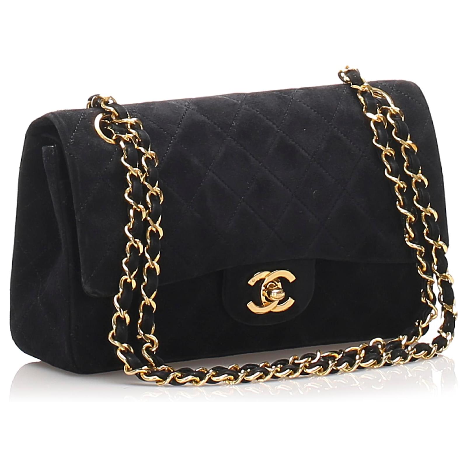 Chanel Black Classic Small Suede lined Flap Bag Leather ref.211517