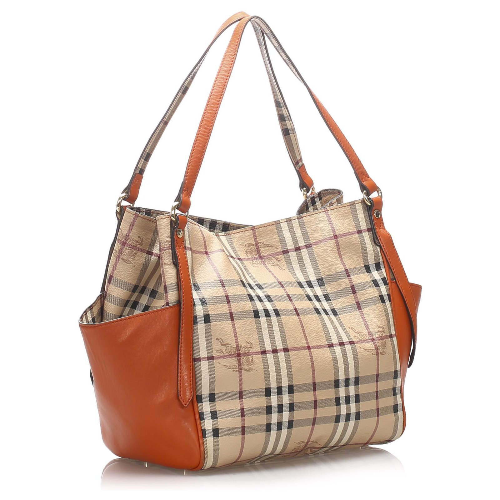 Burberry Brown Haymarket Check Canterbury Tote Bag Beige Orange