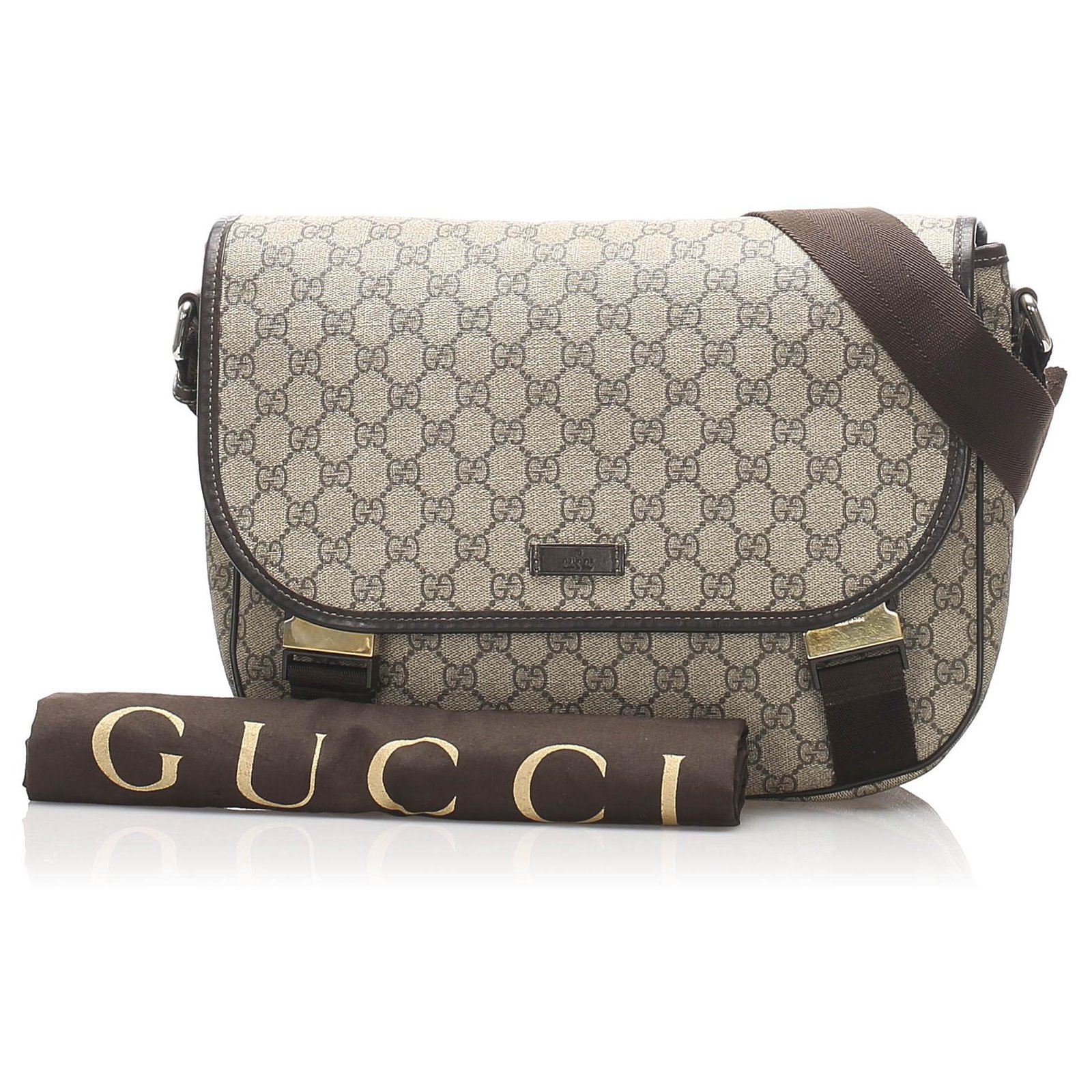 Gucci Brown GG Supreme Crossbody Bag White Light brown Leather Cloth  Pony-style calfskin Cloth ref.304305 - Joli Closet