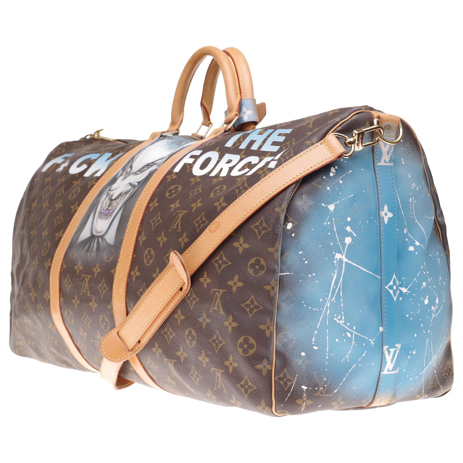 Customized Louis Vuitton Keepall 60 BATBAG Travel bag in brown