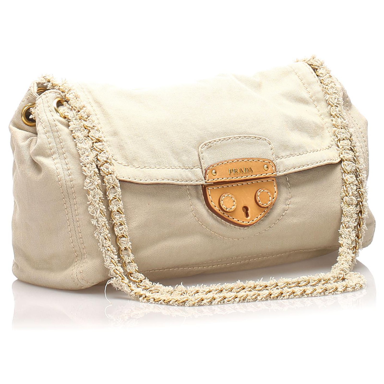 Prada Brown Denim Chain Shoulder Bag Beige Cloth ref.213014 - Joli Closet