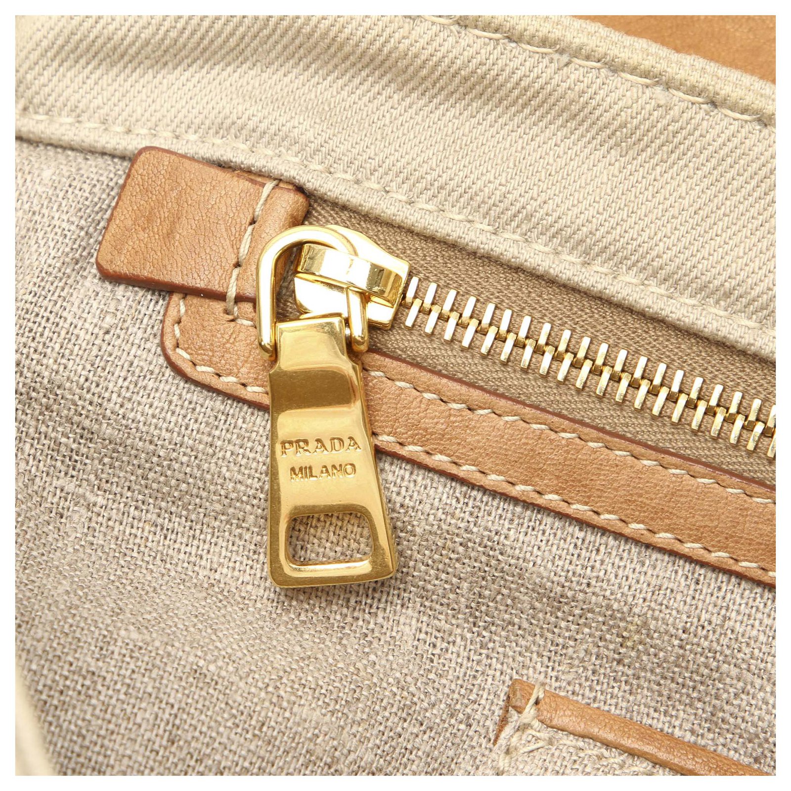 Prada Brown Denim Chain Shoulder Bag Beige Cloth ref.213014 - Joli