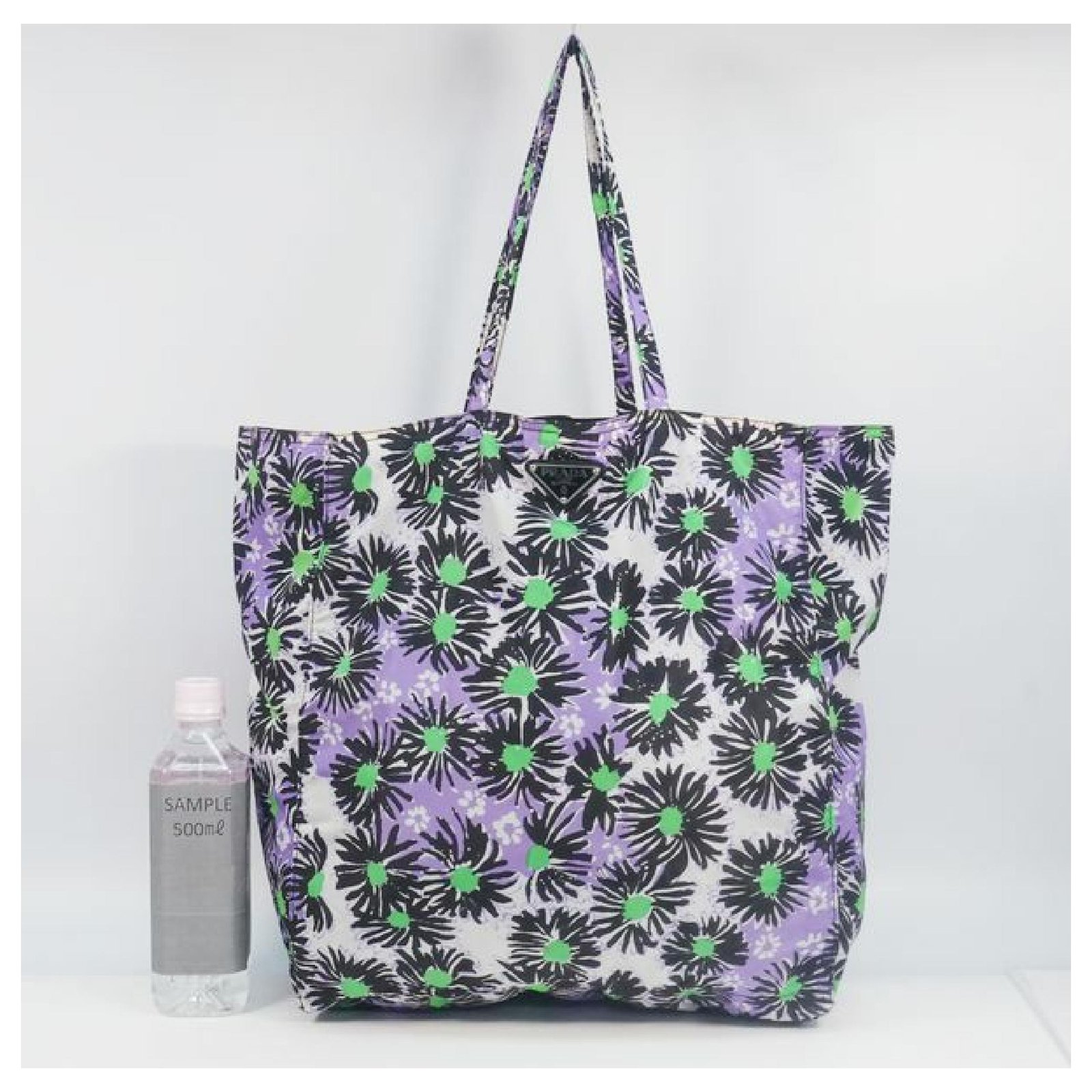 PRADA Flower pattern Flower collapsible Womens tote bag black x purple  Nylon  - Joli Closet