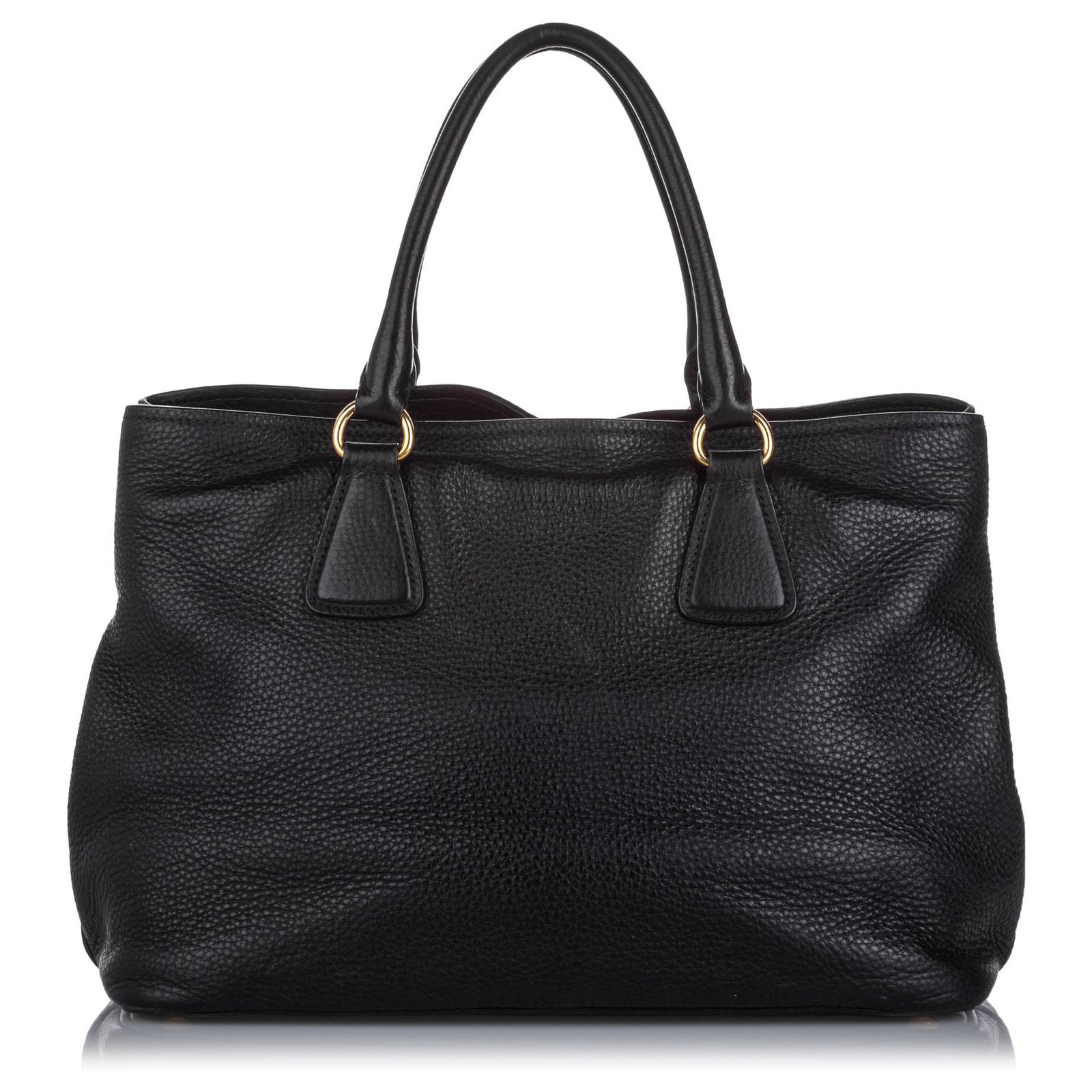 Prada Black Vitello Daino Tote Bag Leather Pony style calfskin ref.213463 Joli Closet