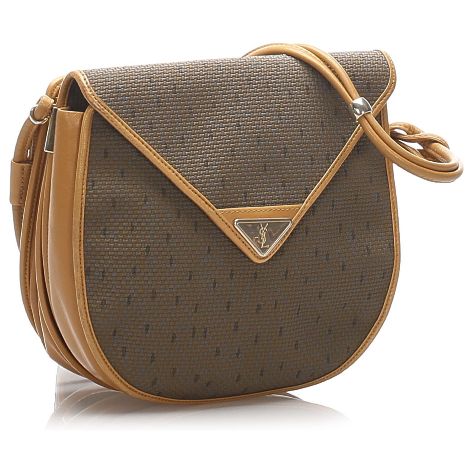 Used] Yves Saint Laurent YSL Logo Leather Vintage Cutout Shoulder Bag  Pochette Brown ref.505448 - Joli Closet