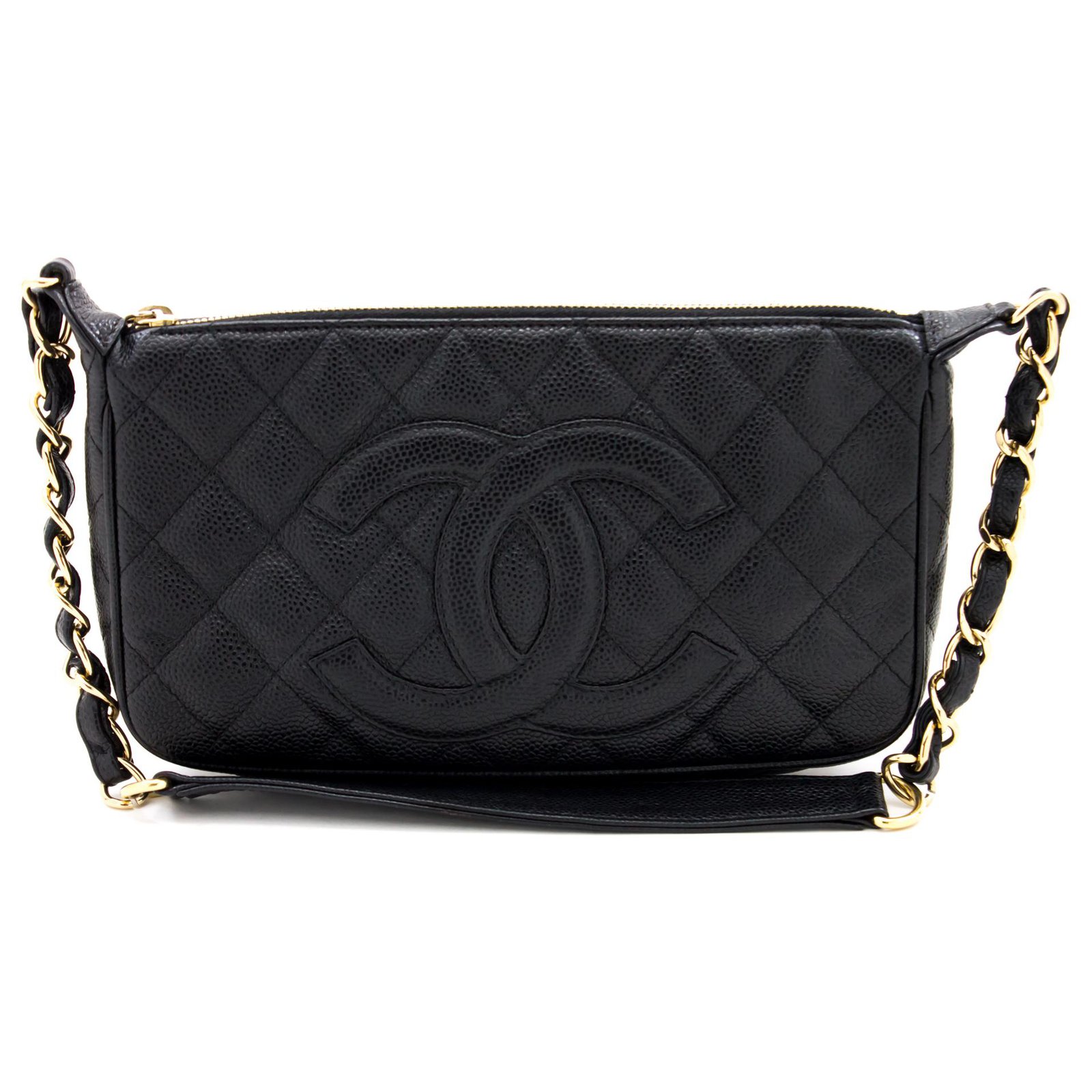 CHANEL Caviar Mini Small Chain One Shoulder Bag Black Quilted