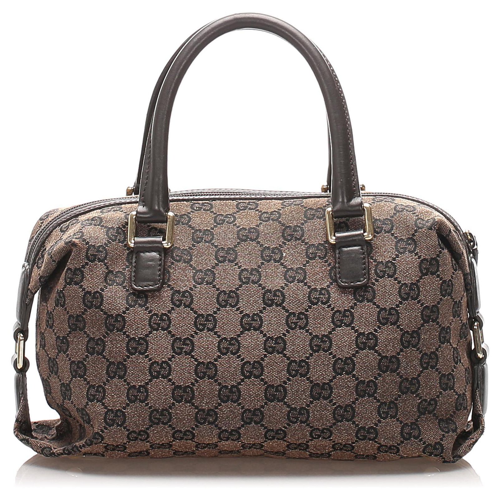 Gucci Canvas Small Boston Bag Dark Brown