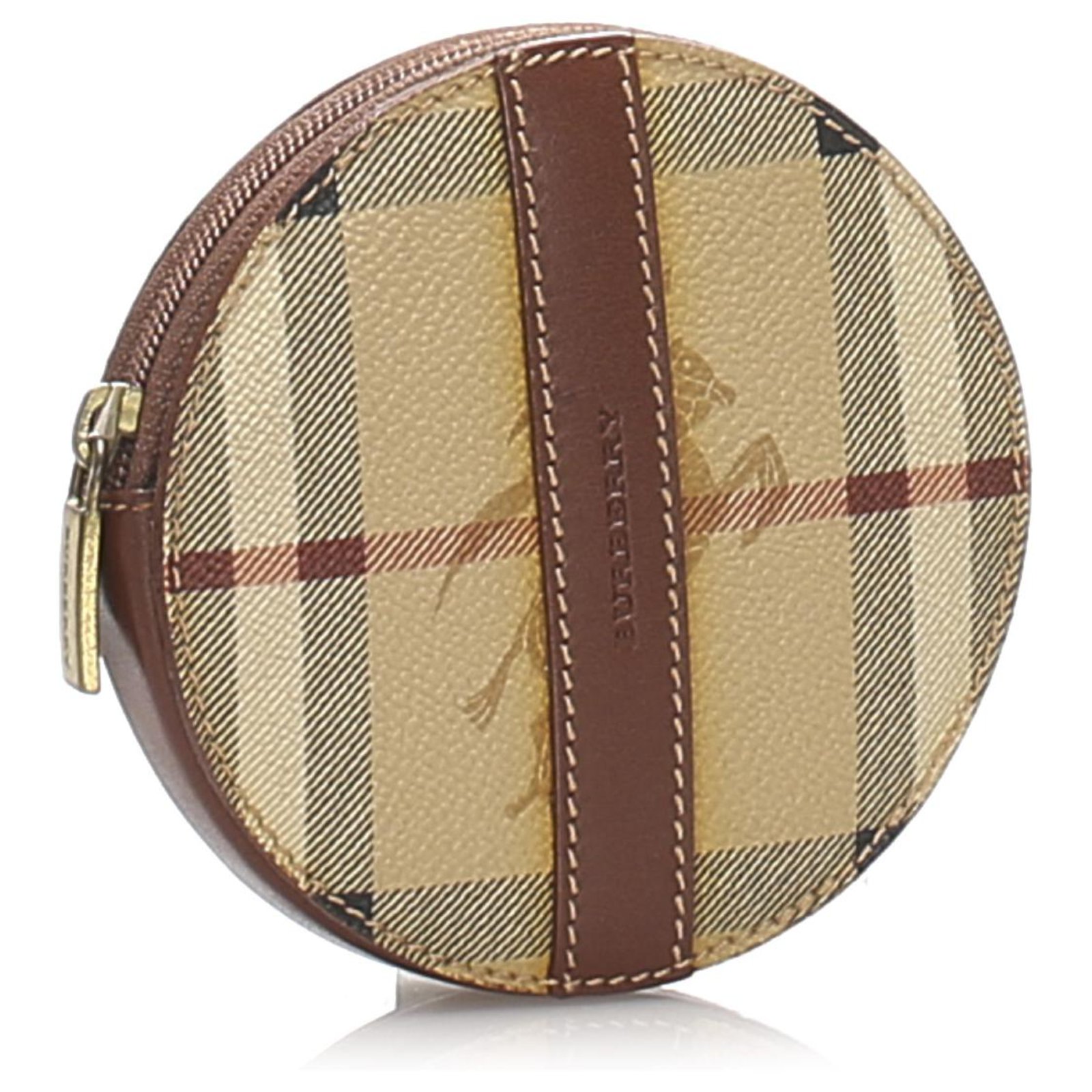 Burberry Brown Haymarket Check Coin Pouch Multiple colors Light brown  Leather Cloth Pony-style calfskin Cloth ref.214596 - Joli Closet