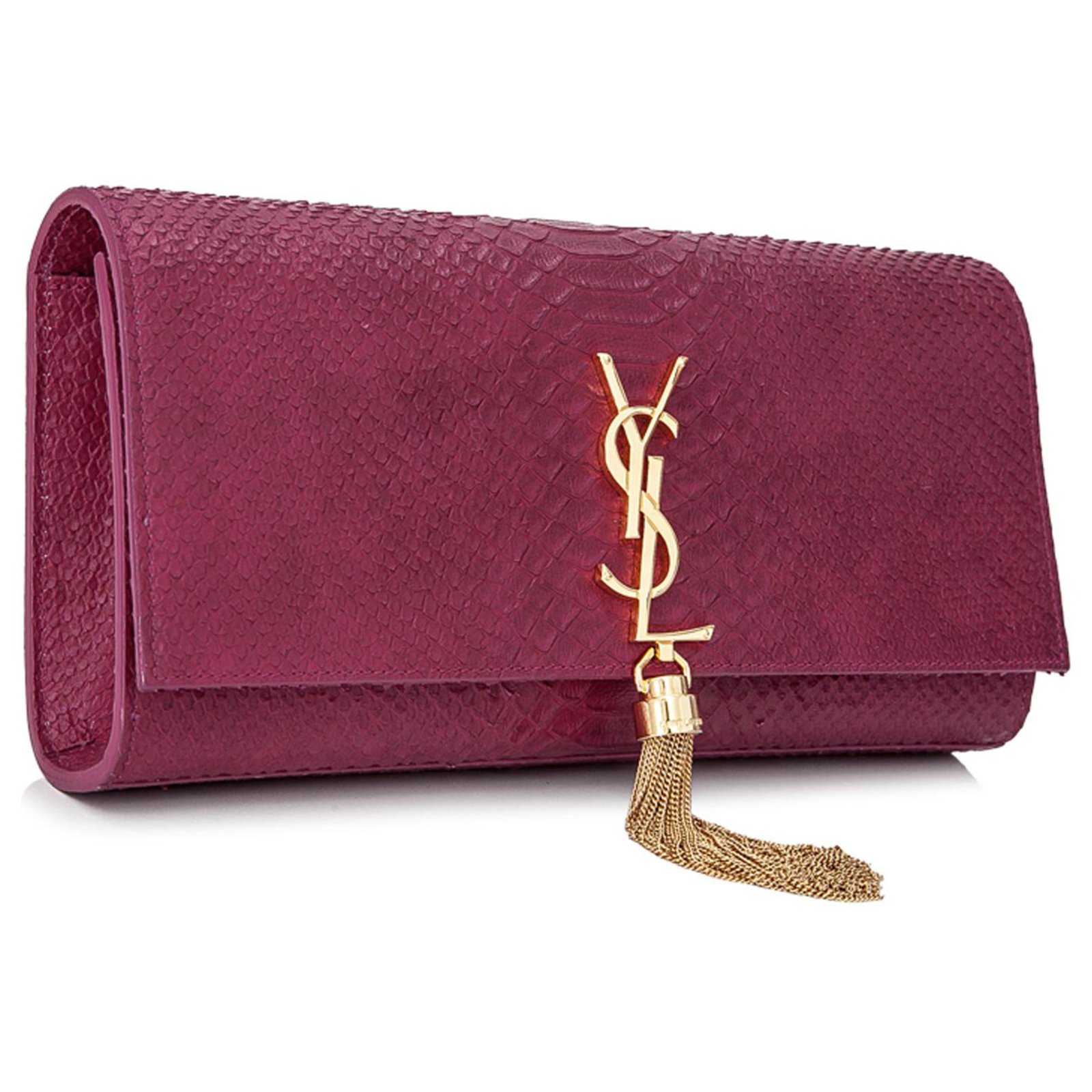 Yves Saint Laurent YSL Pink Cassandre Embossed Leather Clutch Bag Pony ...