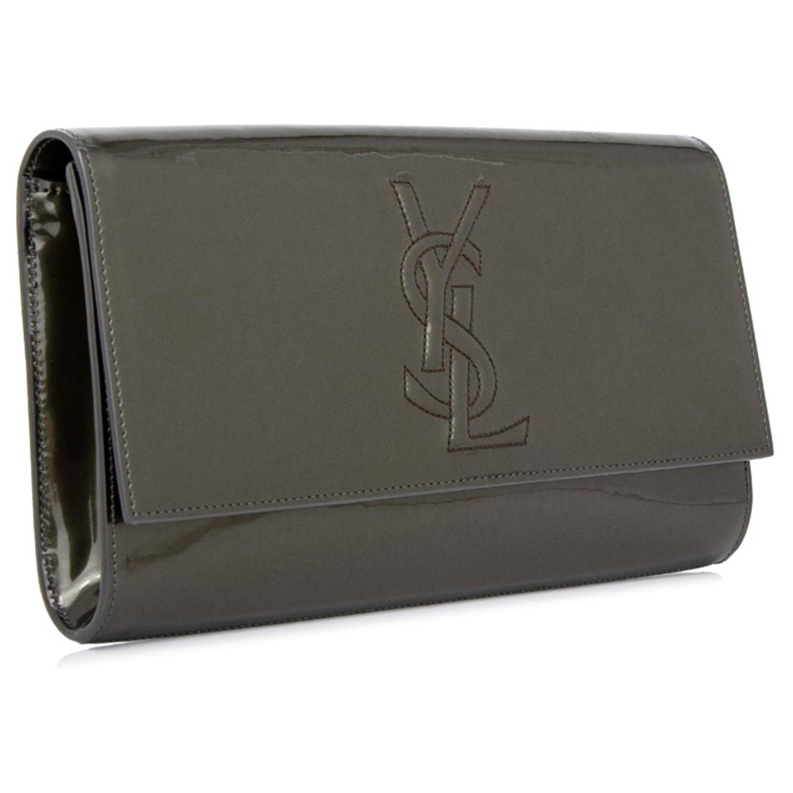 Yves Saint Laurent YSL Green Belle de Jour Patent Leather Clutch Bag ...