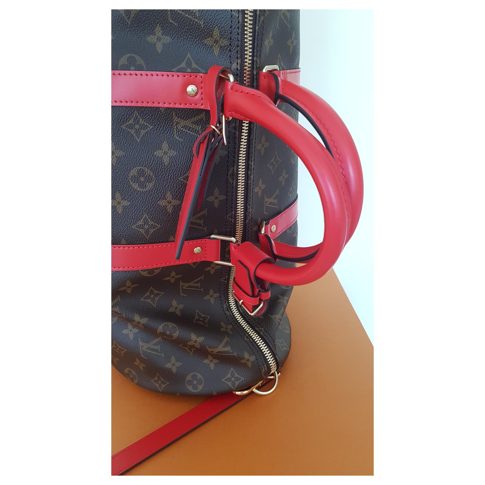 Louis Vuitton keepall 50 Light brown Leather Cloth ref.152886 - Joli Closet