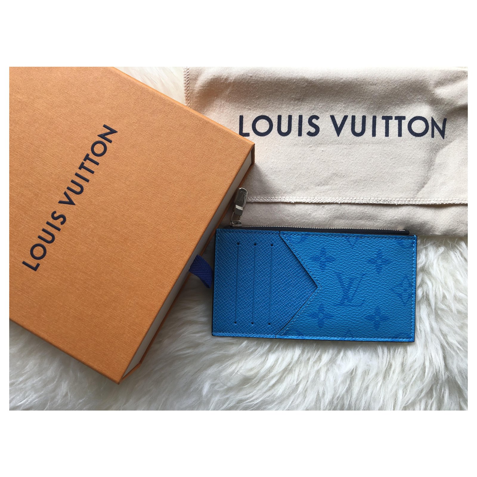 Louis Vuitton LV coin card holder new Blue Leather ref.186041