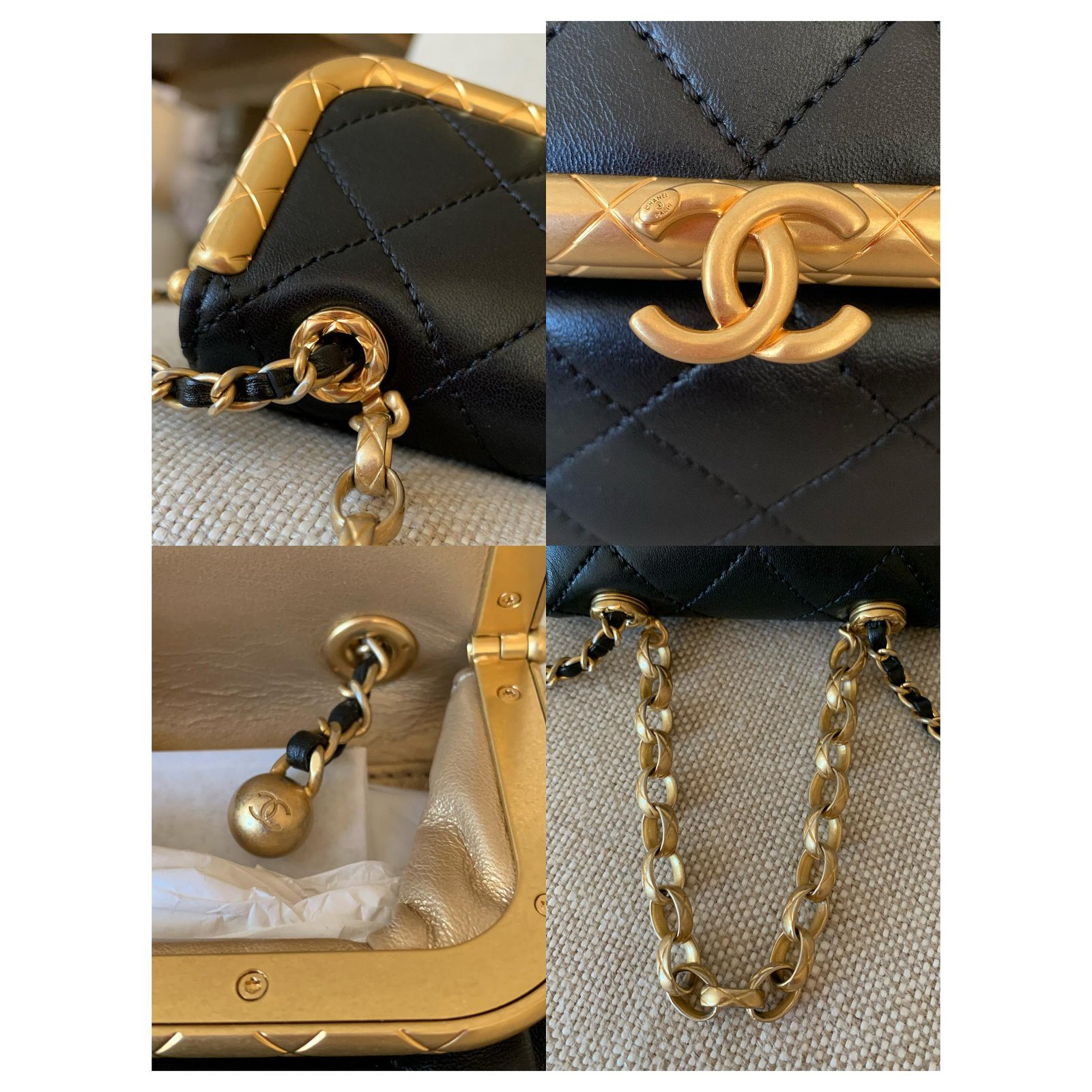 Chanel Black Small Kiss-Lock Lambskin Bag Gold-Tone Metal