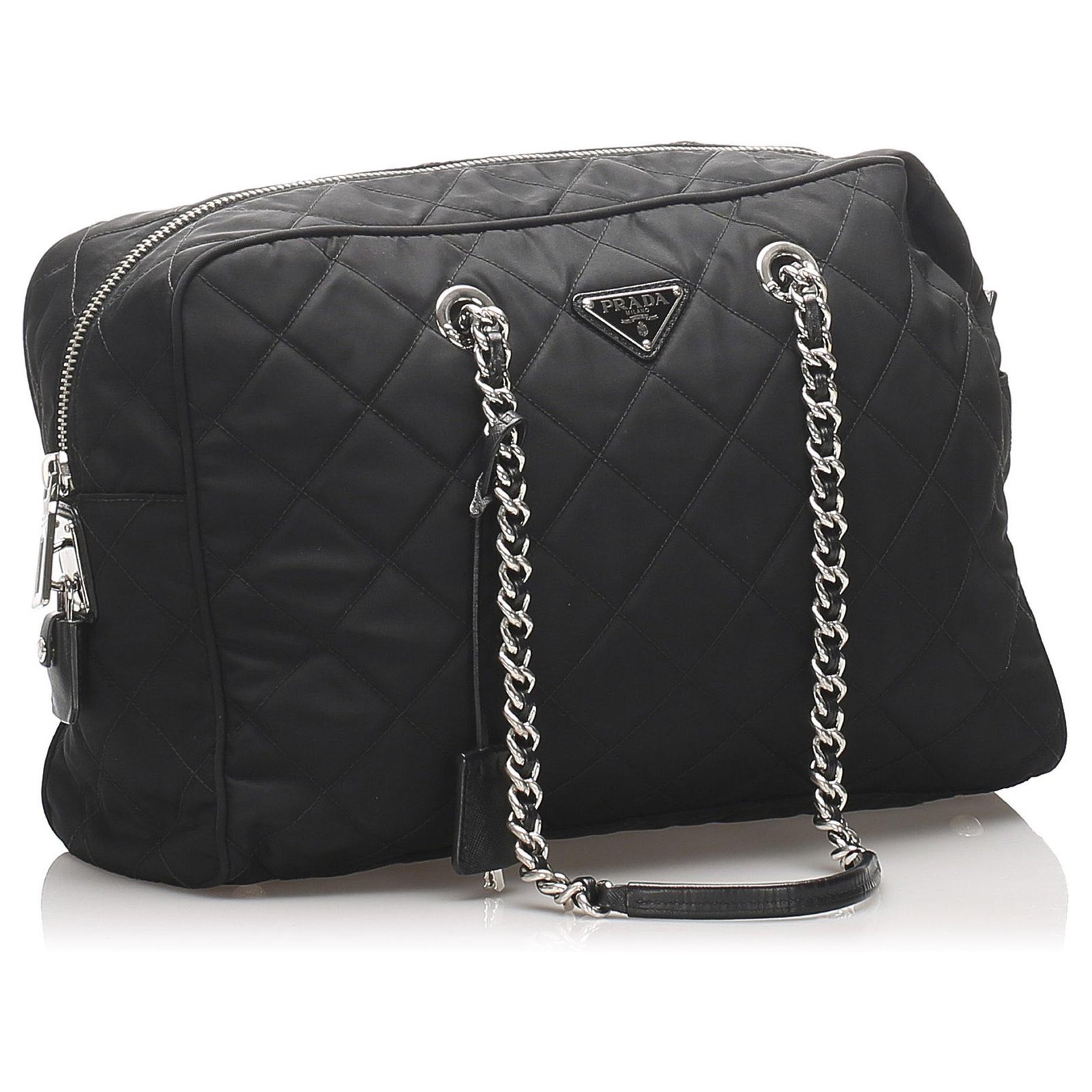 Prada Womens Black Tessuto Nylon Quilted Shoulder Bag 1BB903 