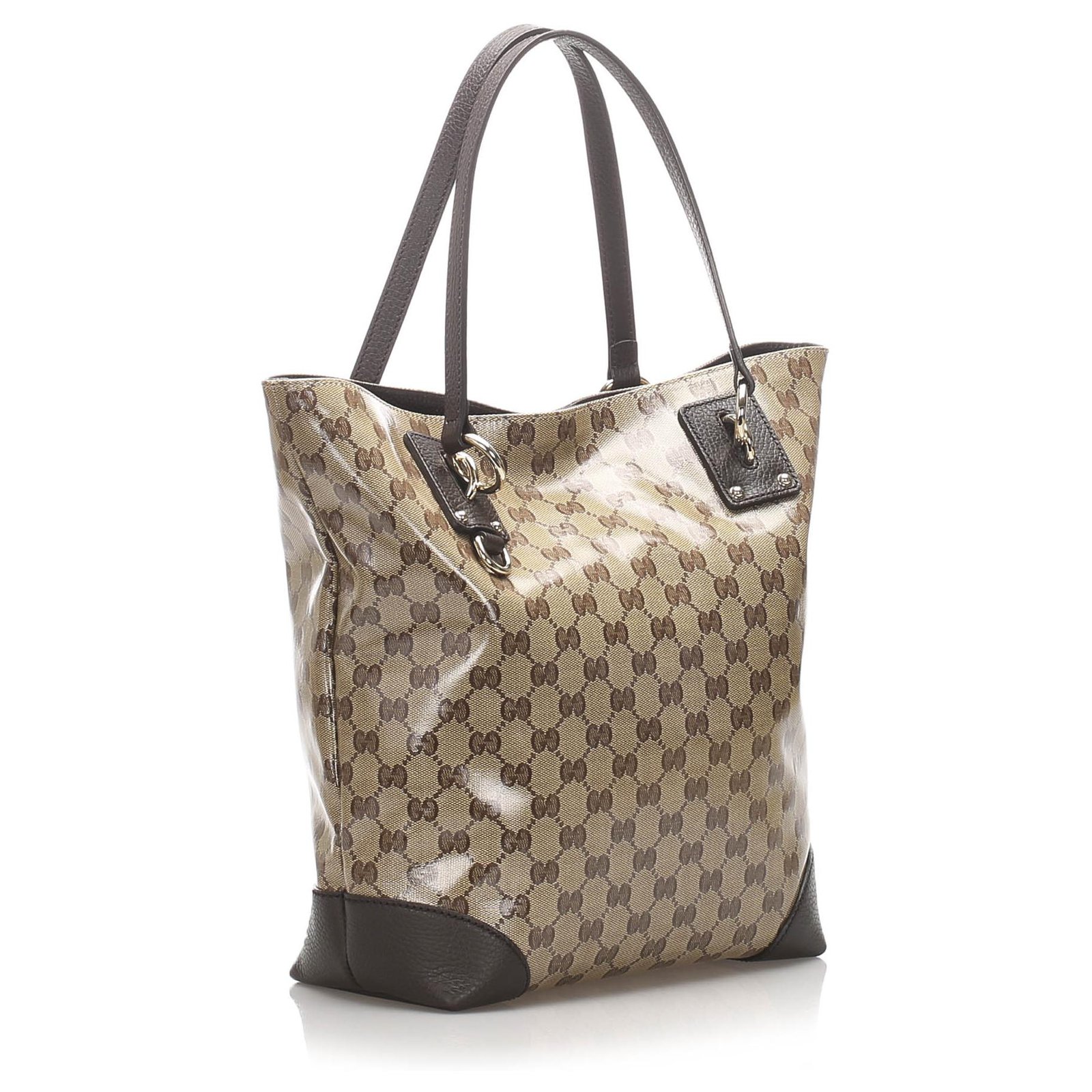 Gucci Brown GG Crystal Tote Bag Beige Leather Plastic Pony-style calfskin ref.215843 - Joli Closet
