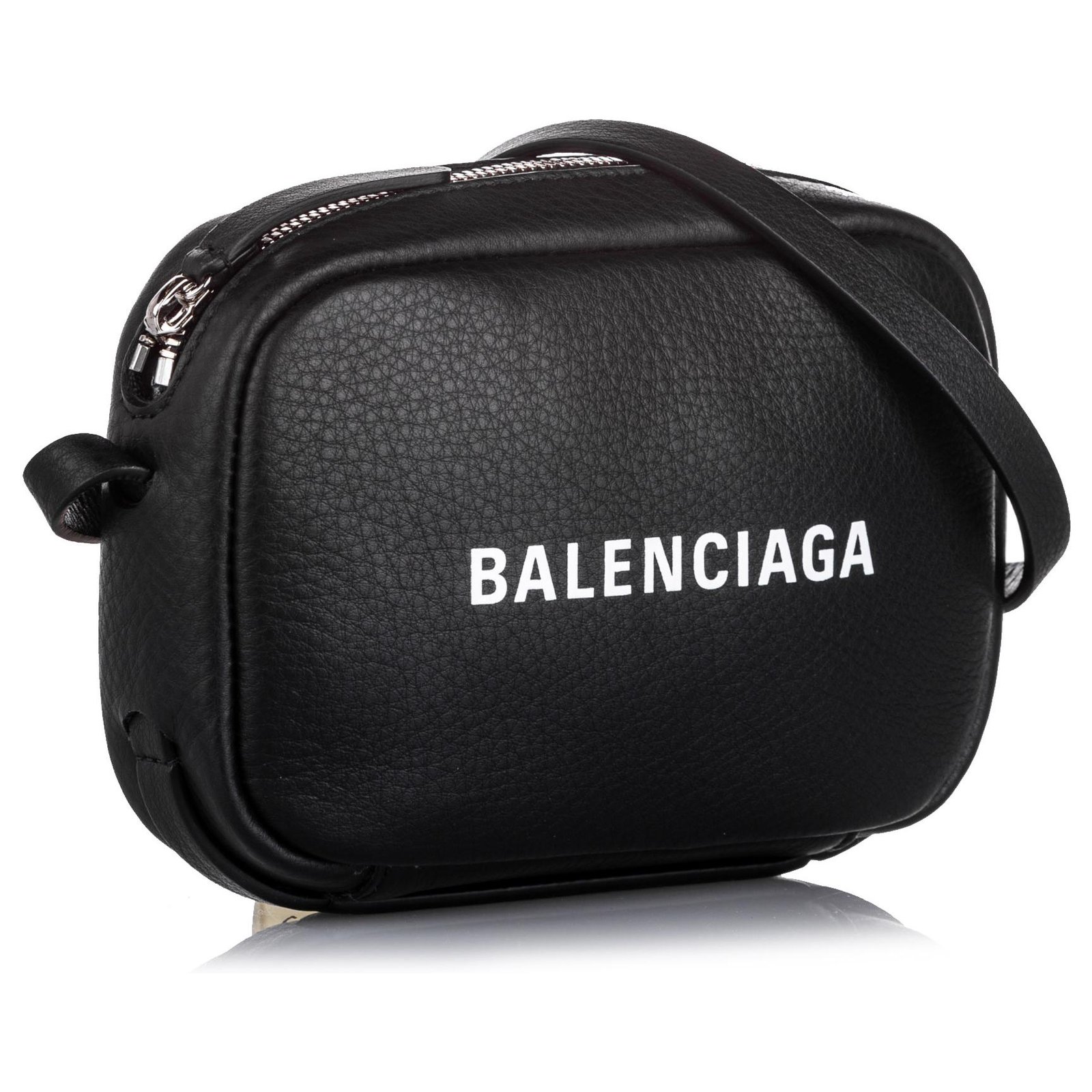 BALENCIAGA Calfskin Logo XS Everyday Camera Bag Black | FASHIONPHILE