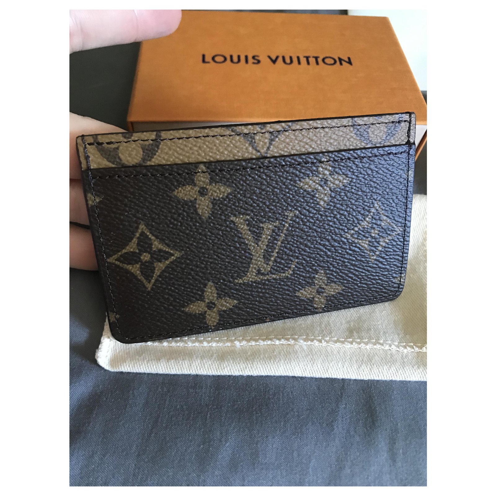 Louis Vuitton Card holder Monogram Reverse Light brown Dark brown Leather  Cloth ref.217223 - Joli Closet