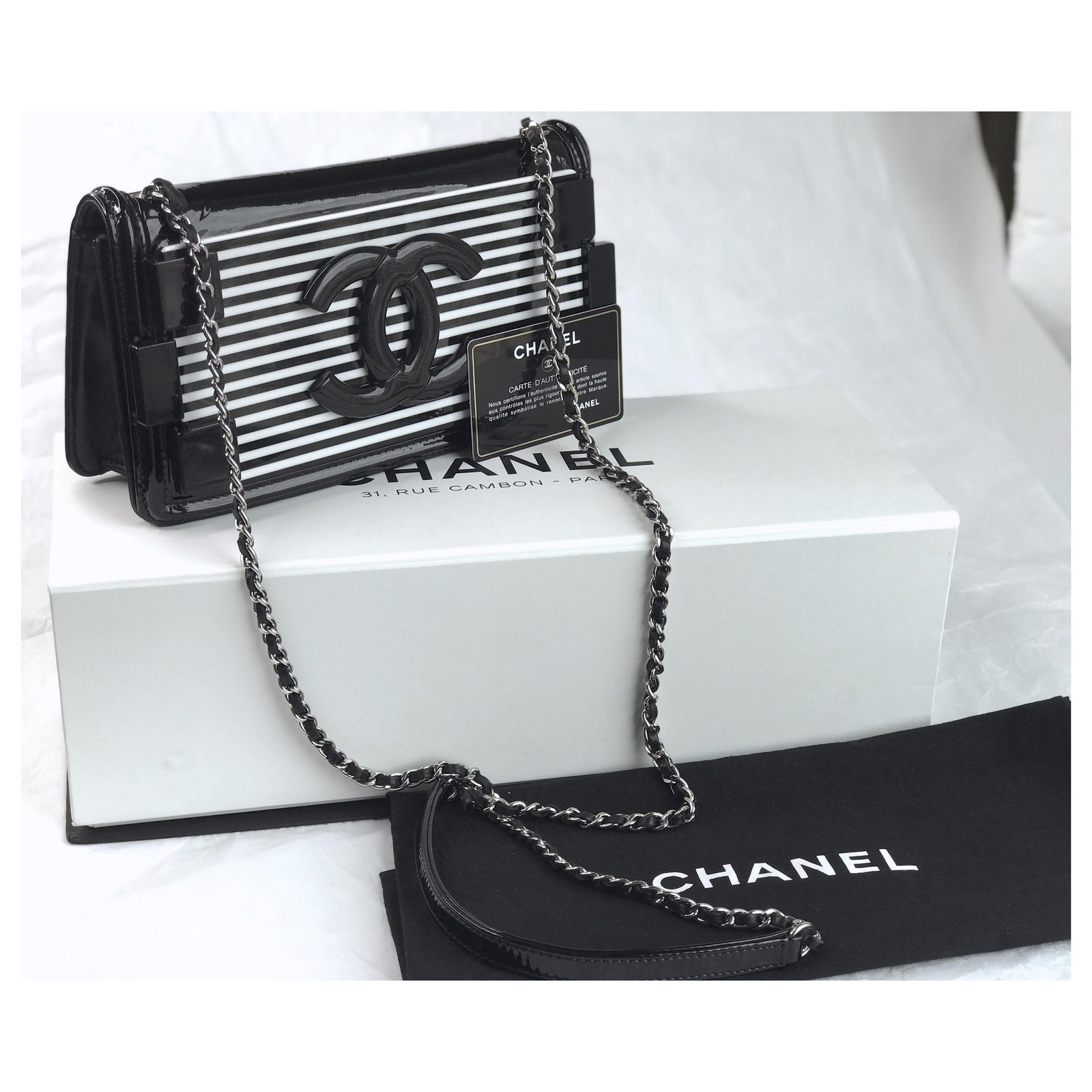 Preloved Chanel Boy Brick Patent and Plexiglass Mini Flap Bag 19446795  022223 ** DEAL **