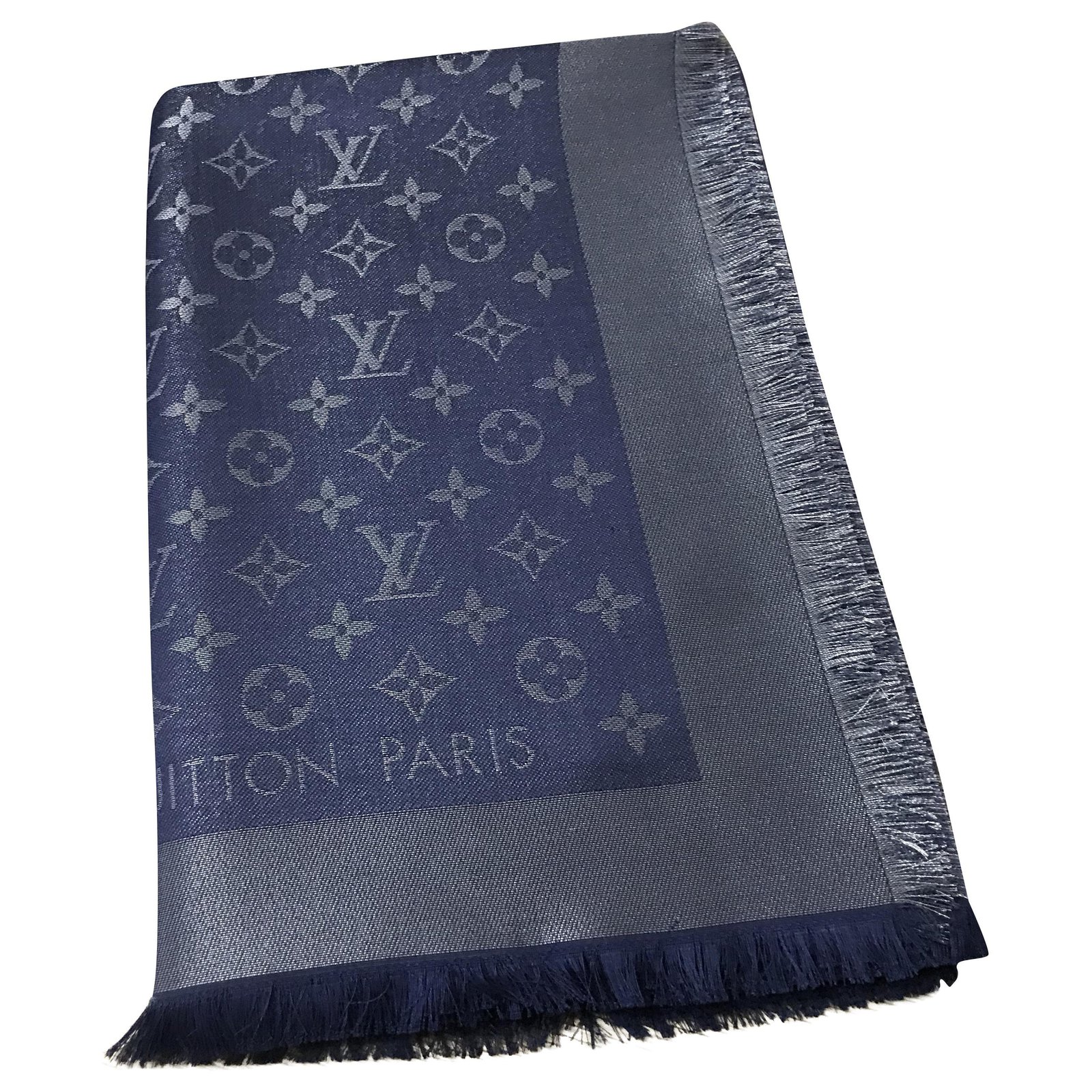 Scialle Louis Vuitton Shine blu Blue Silk Polyester Wool Viscose ref ...