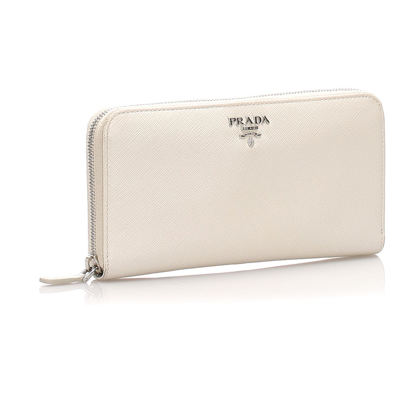 PRADA Saffiano Leather Long Wallet White - 15% OFF