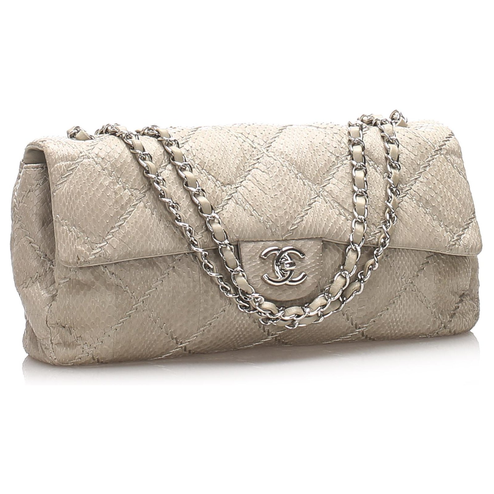 Chanel White Classic East West Ultra Stitch Snake Skin Single Flap Bag  Leather ref.218353 - Joli Closet