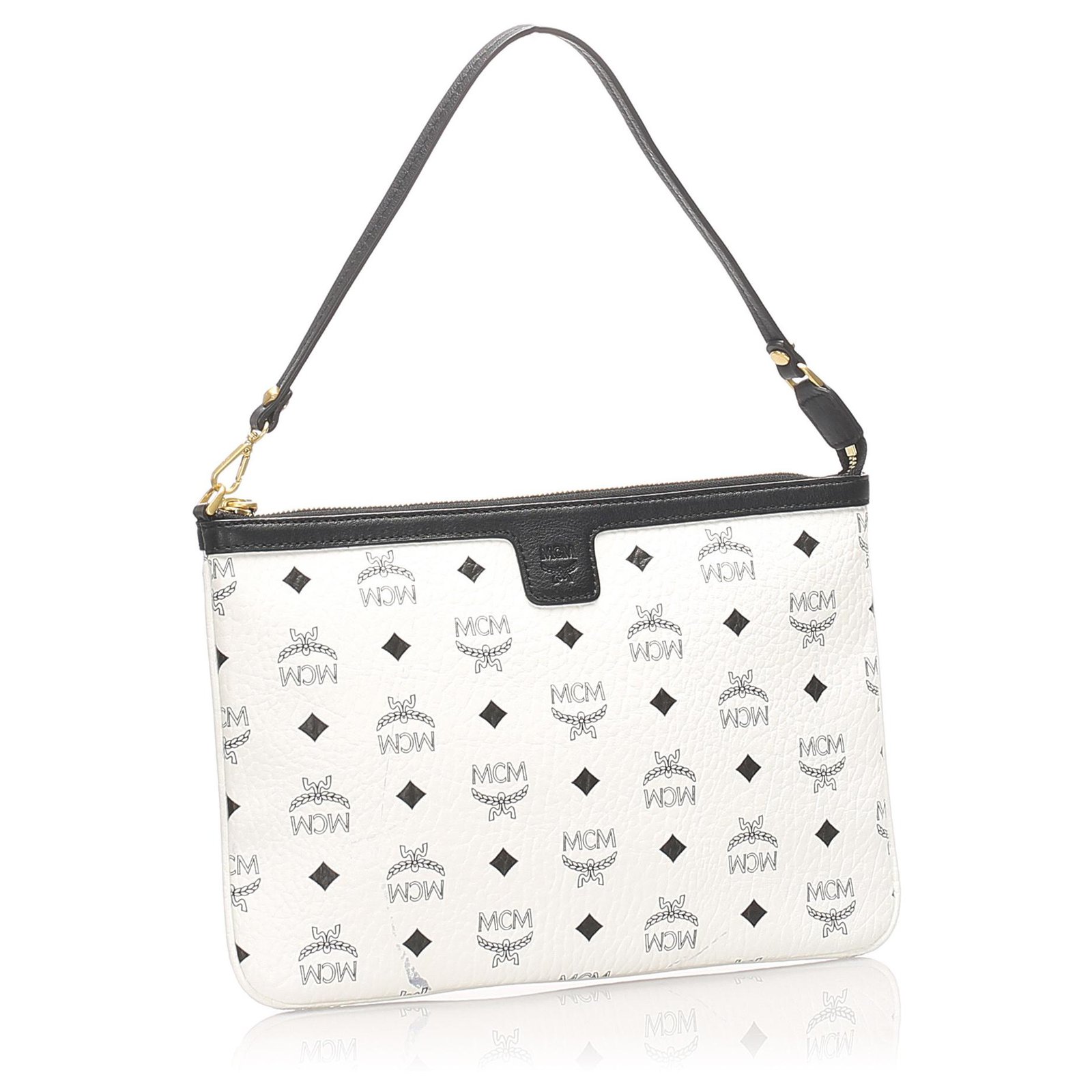 MCM White Vicetos Logo Flap Top Long Crossbody Strap Handbag Small Bag  Leather ref.1021142 - Joli Closet