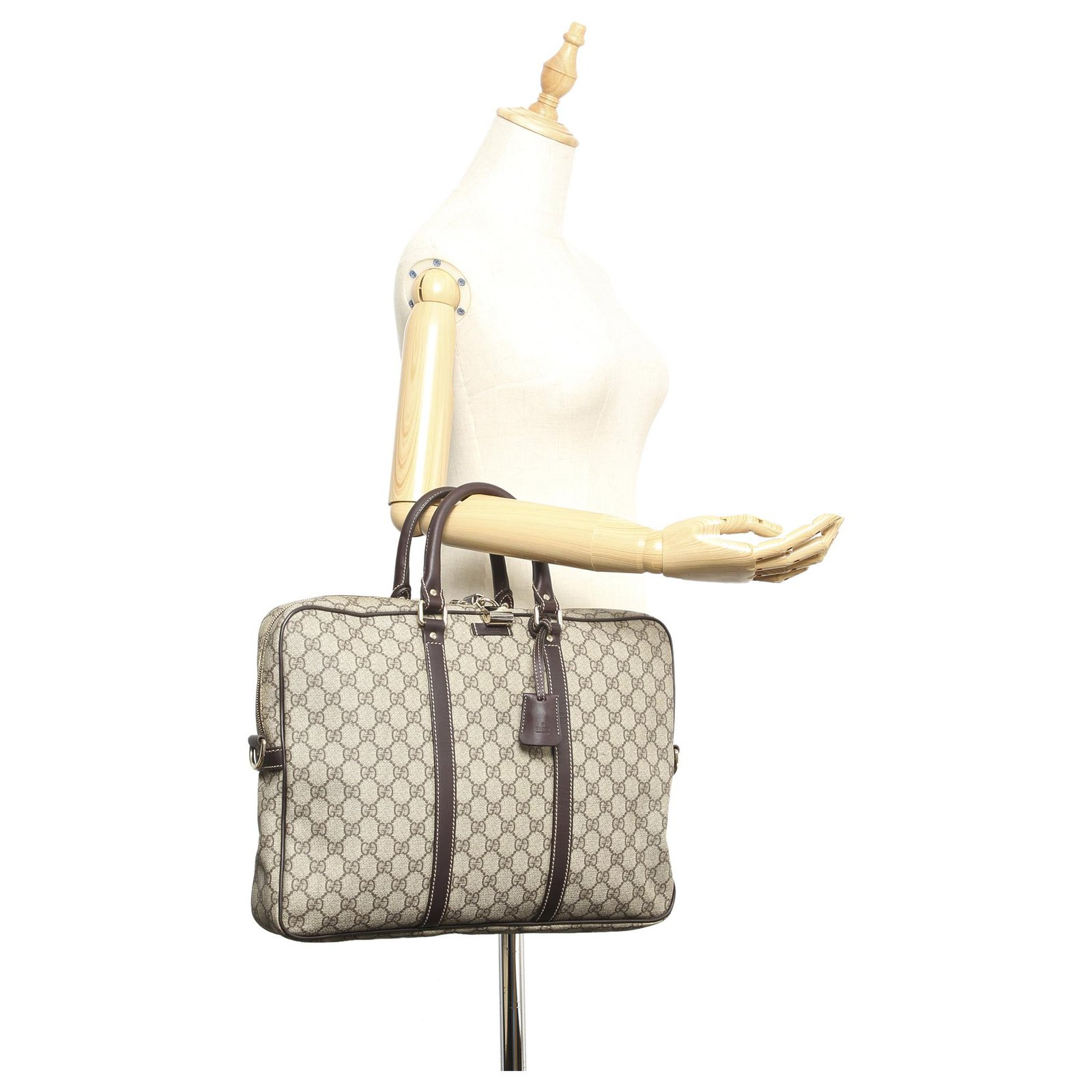 Gucci Brown GG Supreme Duffle Bag Beige Dark brown Leather Cloth Pony-style  calfskin Cloth ref.336953 - Joli Closet
