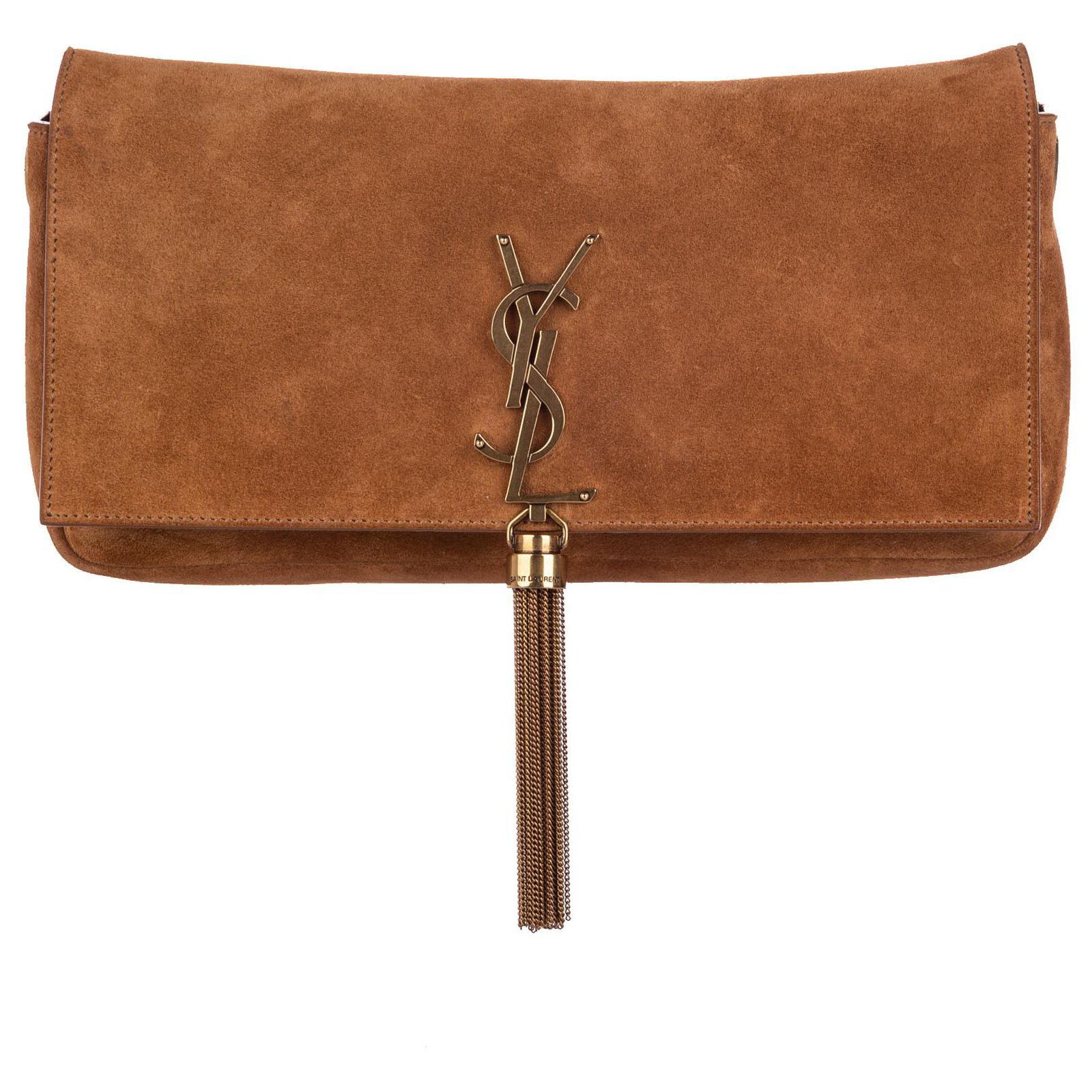 Yves Saint Laurent YSL Brown Monogram Kate Suede Clutch Bag Leather ref ...