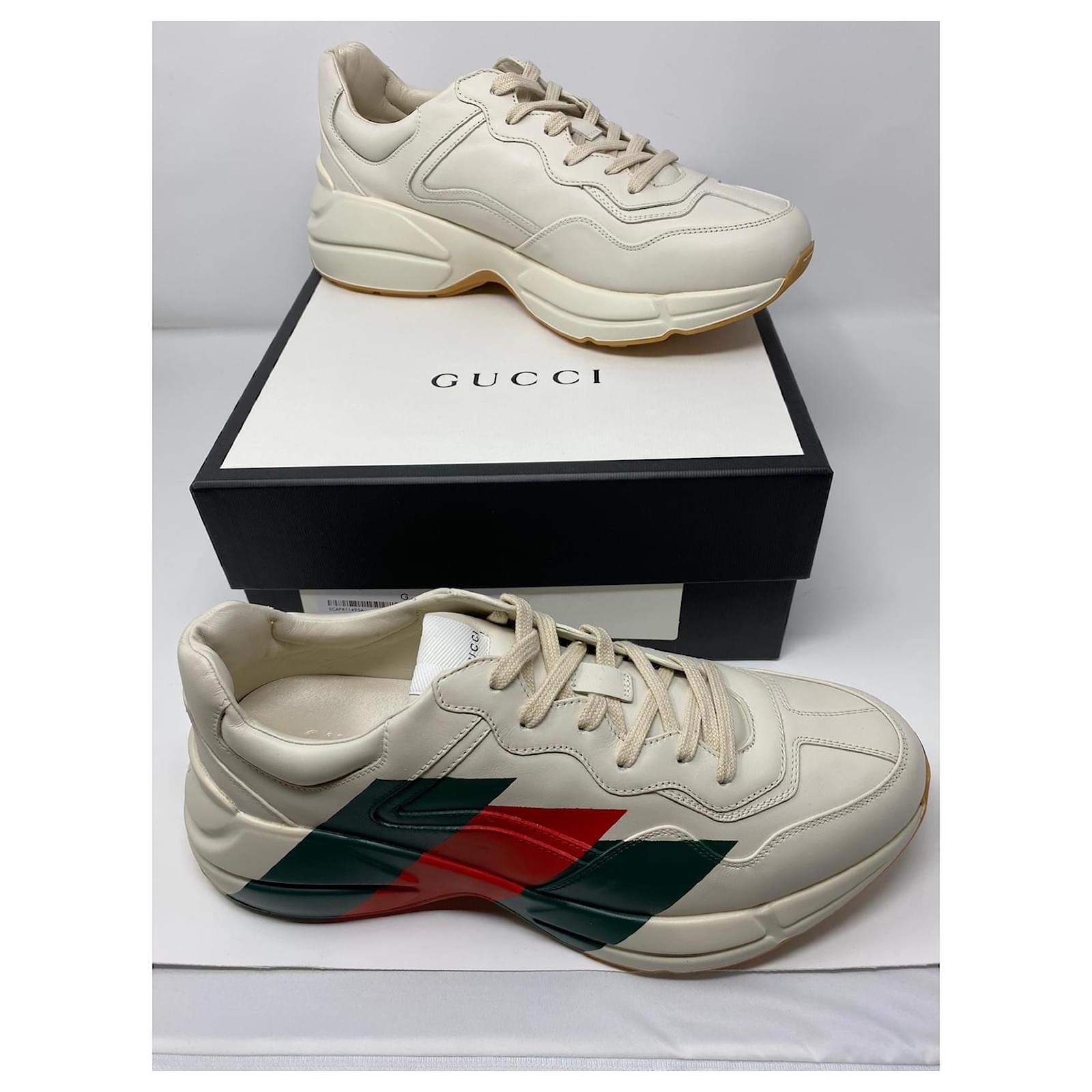 gucci rhyton web print leather sneaker